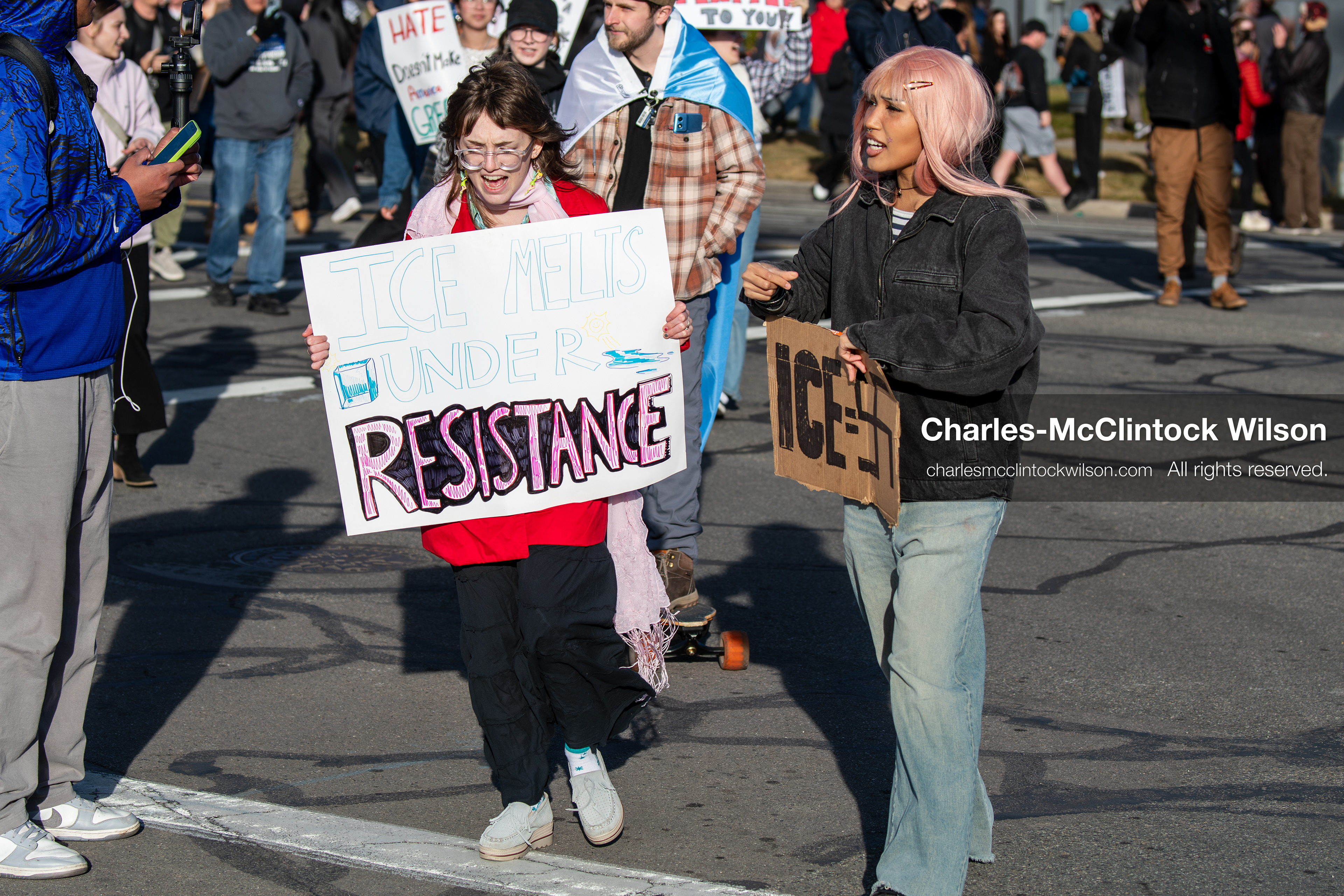 January 30, 2026, Salt Lake City, Utah, USA: Demonstrators march through downtown Salt Lake City during an anti‑ICE protest, part of a nationwide response to immigration enforcement policies. (Credit Image: © Charles‑McClintock Wilson/ZUMA Press Wire)