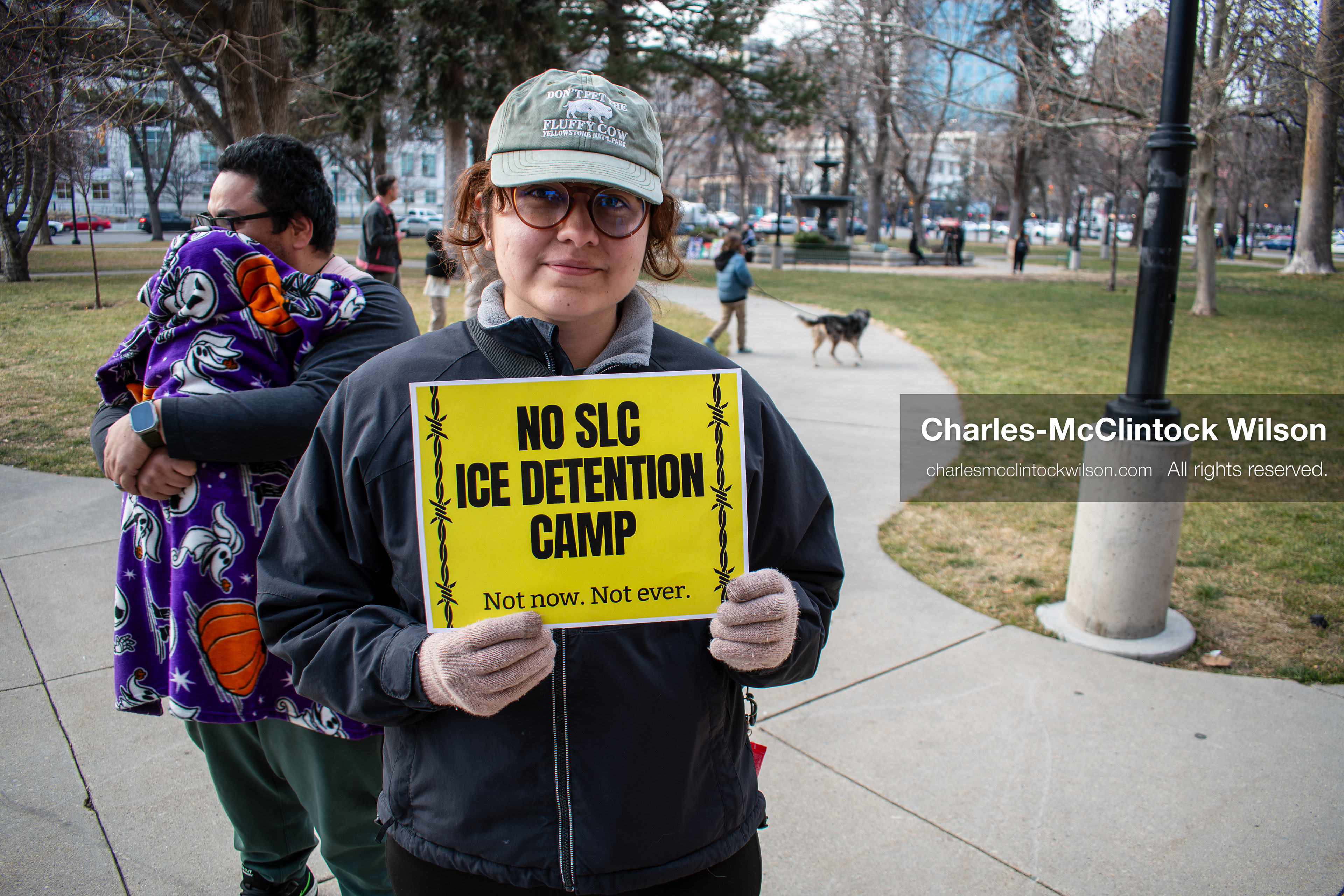 January 30, 2026, Salt Lake City, Utah, USA: A demonstrator stands at Washington Square Park during an anti‑ICE protest in Salt Lake City, part of a nationwide action focused on immigration enforcement. (Credit Image: © Charles‑McClintock Wilson/ZUMA Press Wire)