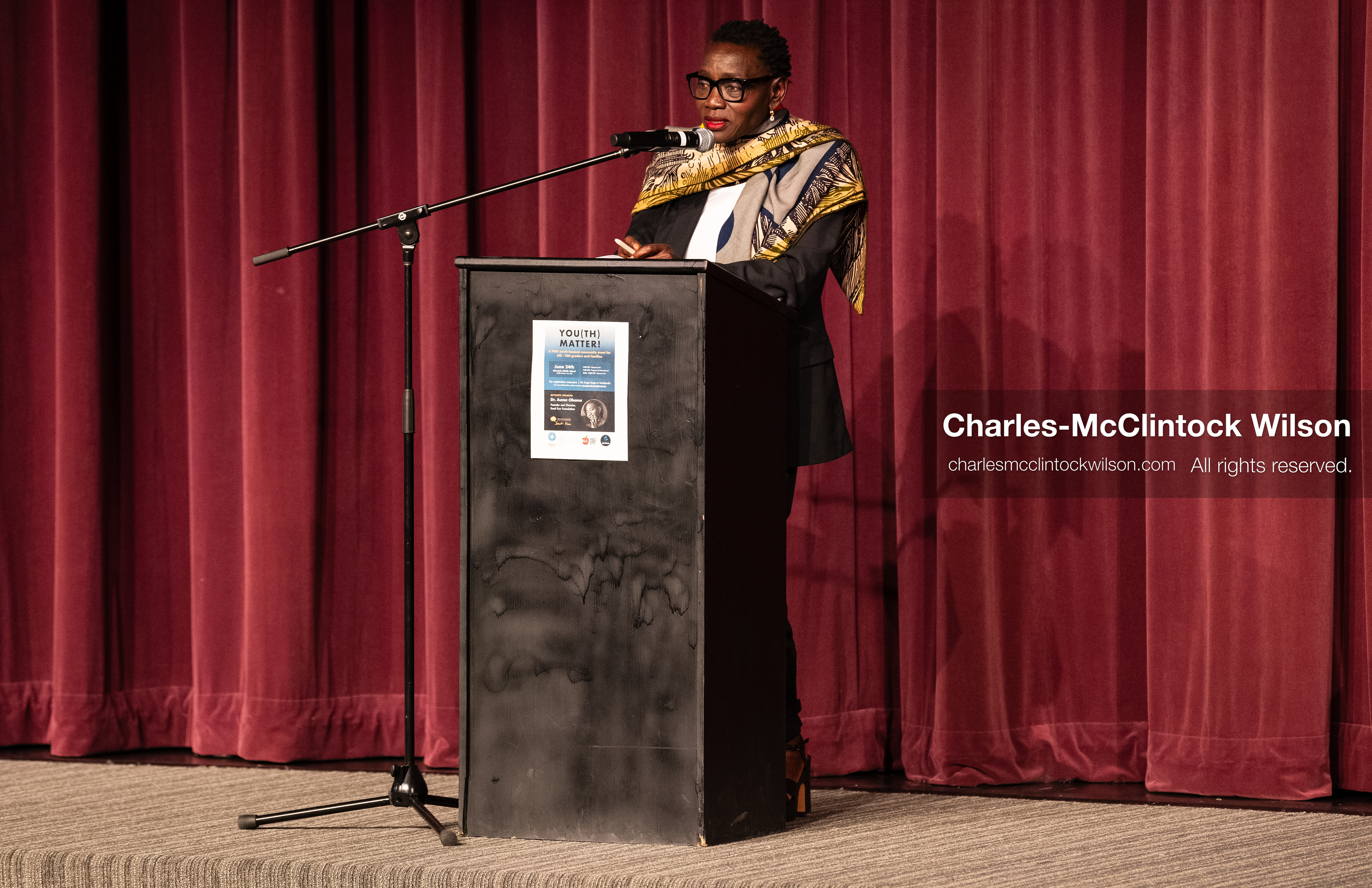 June 24, 2026, Salt Lake City, Utah, USA: Dr. AUMA OBAMA, founder of the Sauti Kuu Foundation and sister of former US president Barack Obama, speaks to attendees during the ''You(th) Matter'' community event at Glendale Middle School in Salt Lake City, Utah. (Credit Image: © Charles-McClintock Wilson/ZUMA Press Wire)