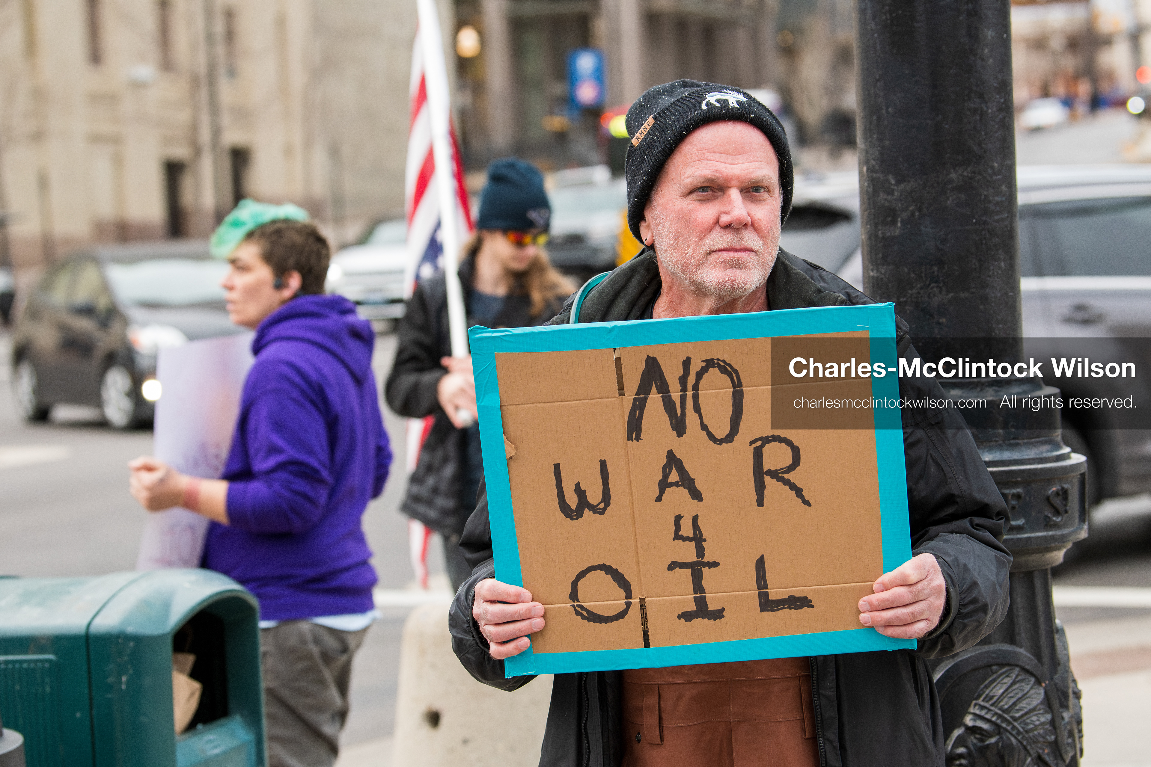 January 3, 2026, Salt Lake City, Utah, USA: A protester holds a sign during a demonstration against US action in Venezuela outside the Wallace Federal Building in Salt Lake City, Utah. The protest was part of a nationwide mobilization responding to recent military developments. (Credit Image: (c) Charles‑McClintock Wilson/ZUMA Press Wire)