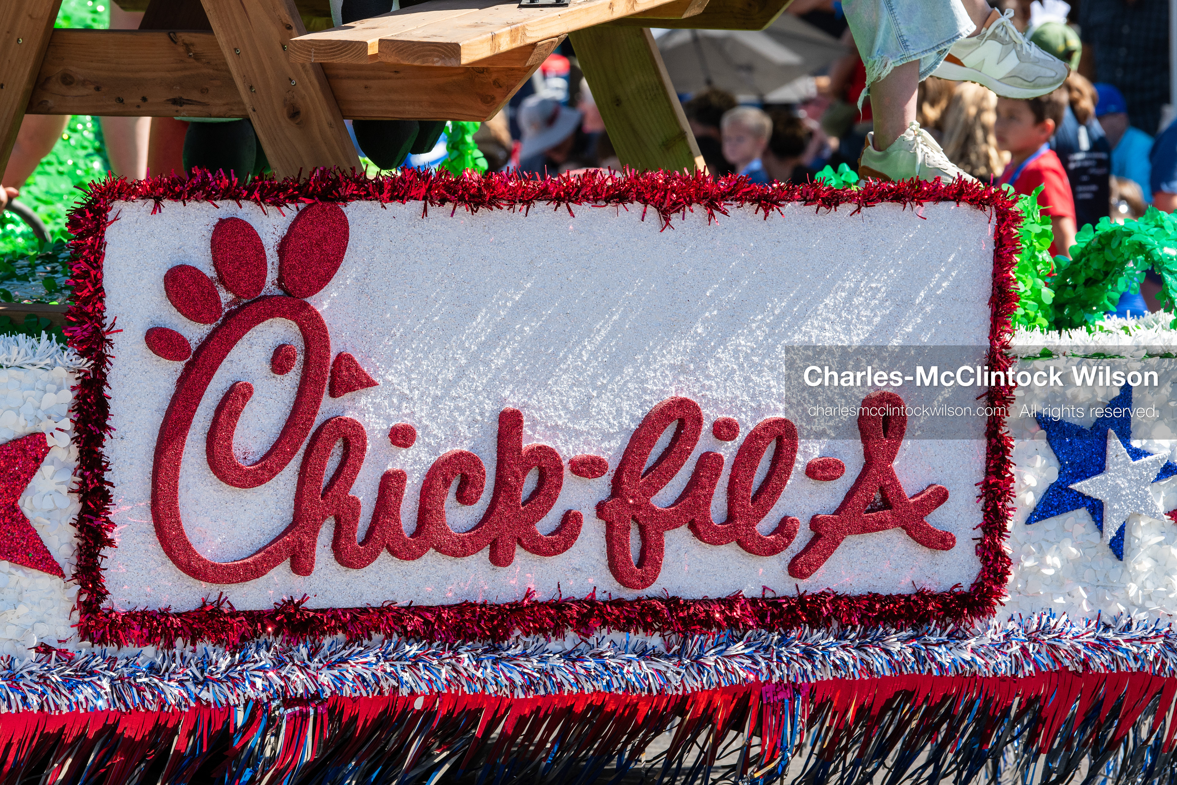  July 4, 2026, Provo, Utah, USA: A Chick-fil-A commercial parade float featuring cow mascots and the slogan ''It's Our Pleasure To Serve You'' rolls down the street during America's Freedom Festival Grand Parade in Provo, Utah, Saturday, July 4, 2026. The annual Independence Day event features expanded programming to honor the 250th anniversary of United States independence. (Credit Image: © Charles-McClintock Wilson/ZUMA Press Wire)