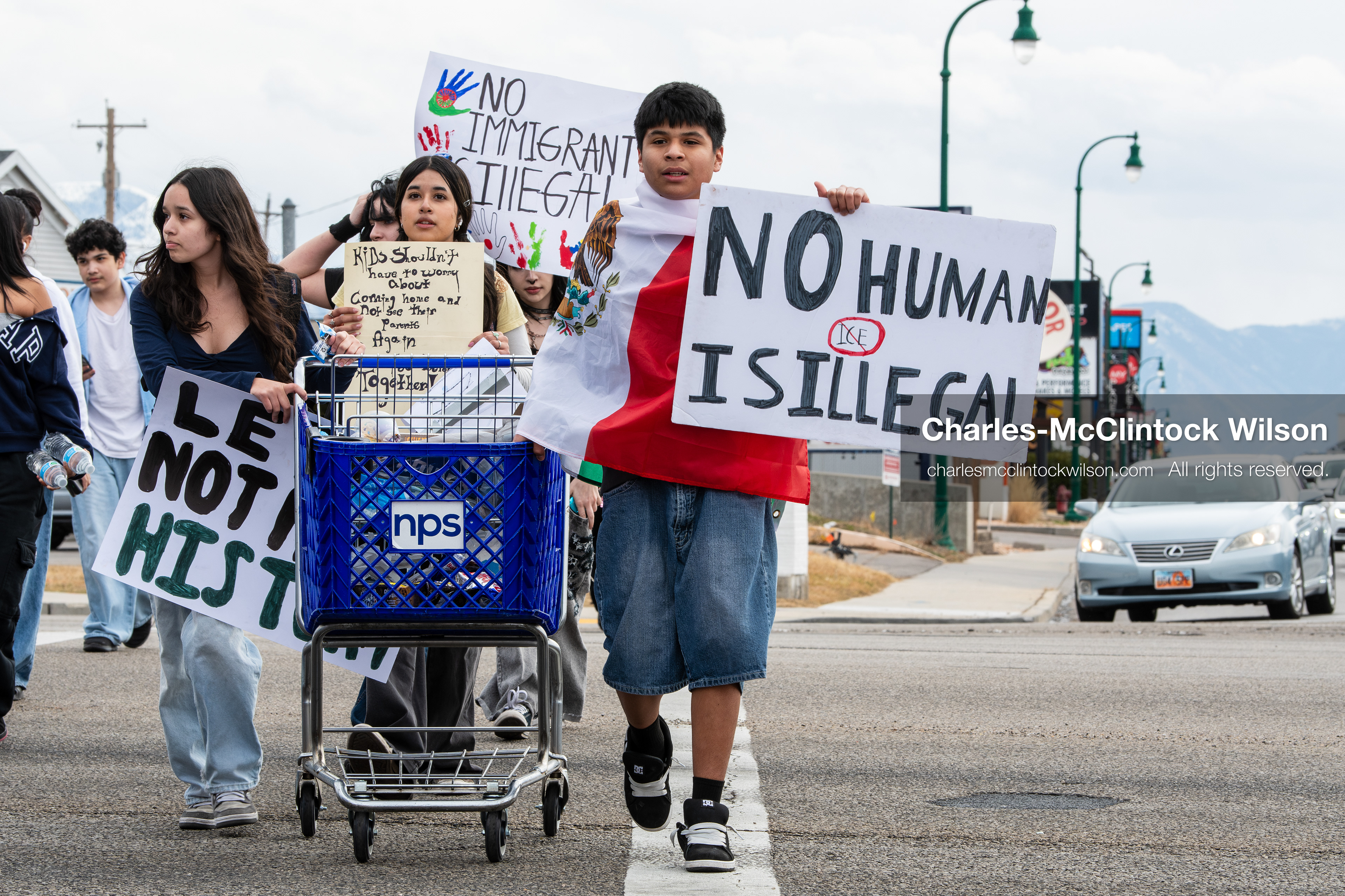 February 11, 2026, Orem, Utah, USA: Students march along State Street during a student‑led protest involving participants from multiple Orem schools. (Credit Image: © Charles‑McClintock Wilson/ZUMA Press Wire)