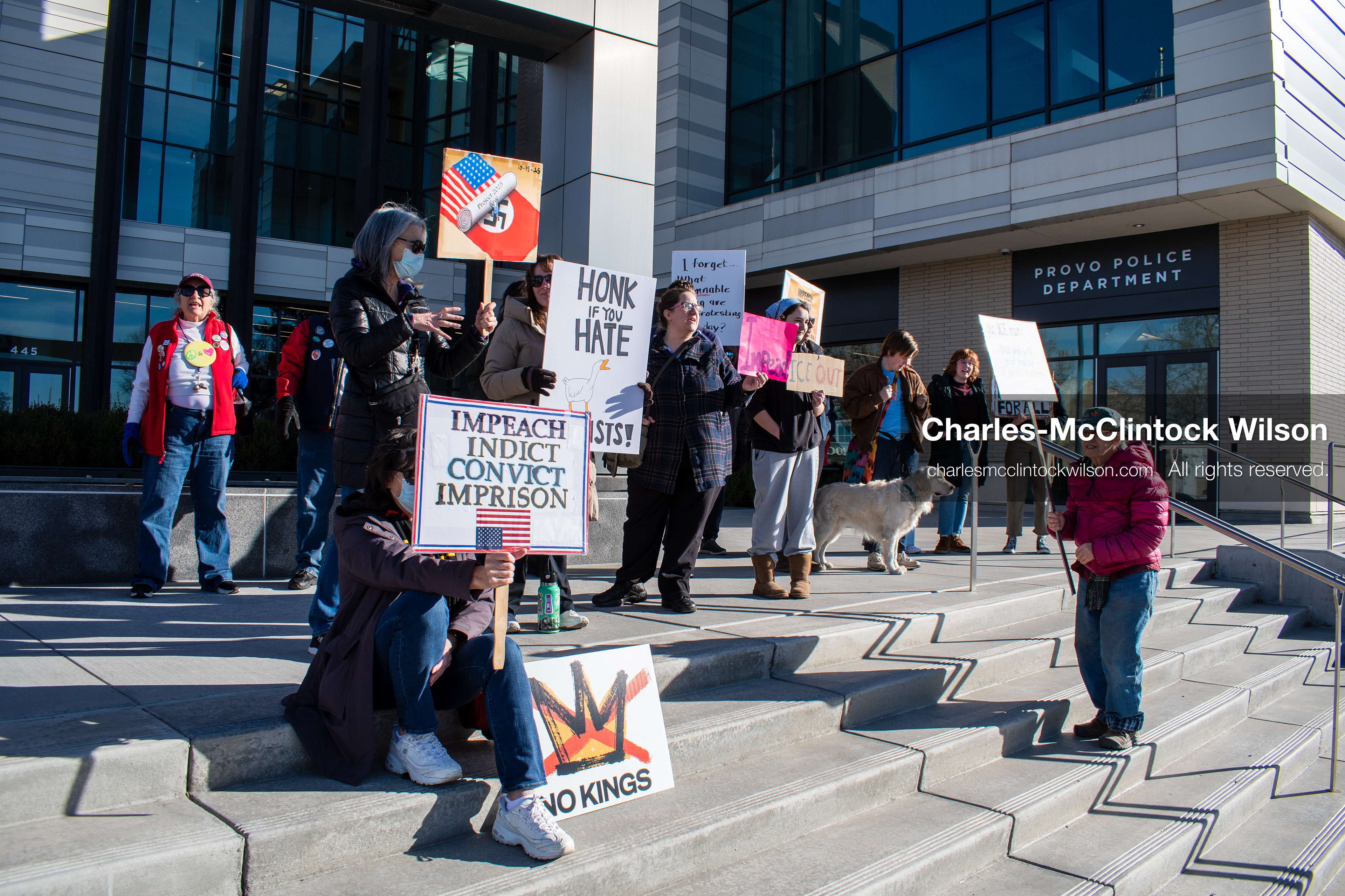 January 20, 2026, Provo, Utah, USA: Protesters gather outside Provo City Hall during the Free America Walkout protest in Provo, Utah, on January 20, 2026. Demonstrators held signs calling for justice, immigration reform, and an end to detention practices. (Credit Image: © Charles-McClintock Wilson/ZUMA Press Wire)
