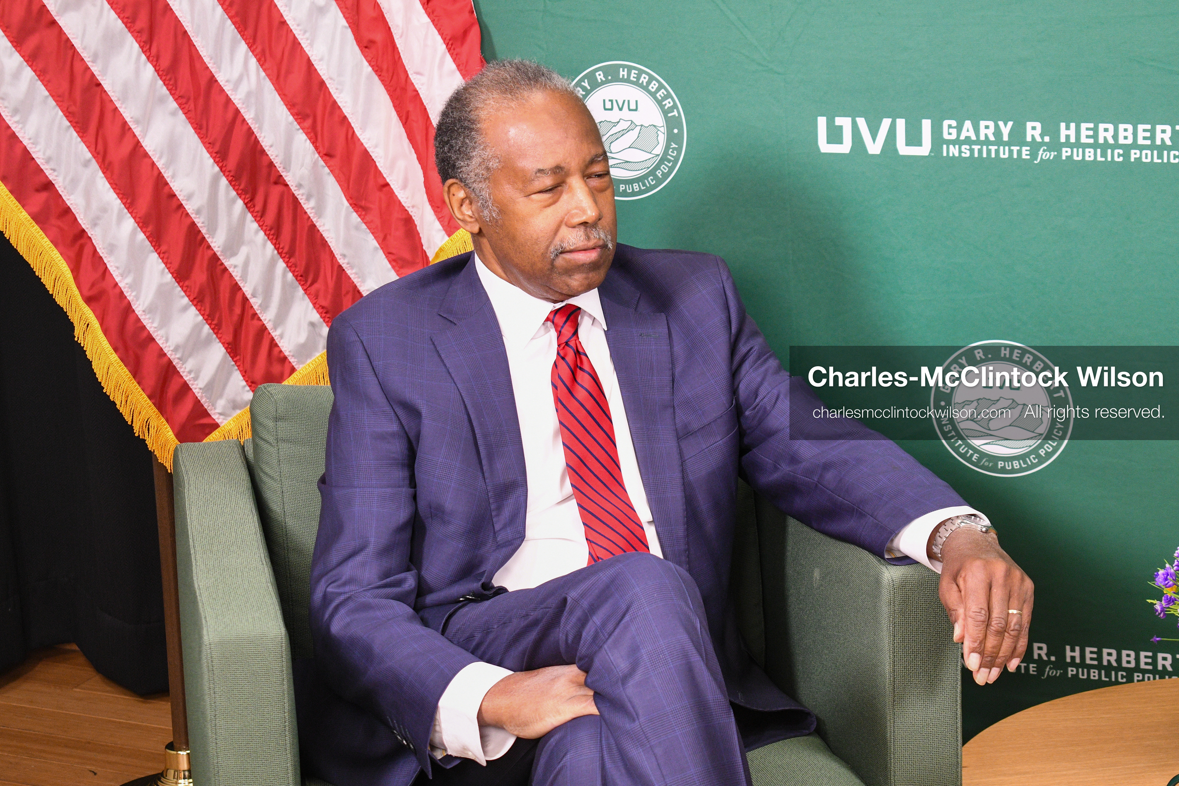 November 5, 2025, Orem, Utah, USA: Dr. Ben Carson, former U.S. Secretary of Housing and Urban Development and 2016 Republican presidential candidate, speaks with members of the press ahead of a public event hosted by the Gary R. Herbert Institute at Utah Valley University in Orem, Utah, on Nov. 5, 2025. (Credit Image: © Charles-McClintock Wilson/ZUMA Press Wire)
