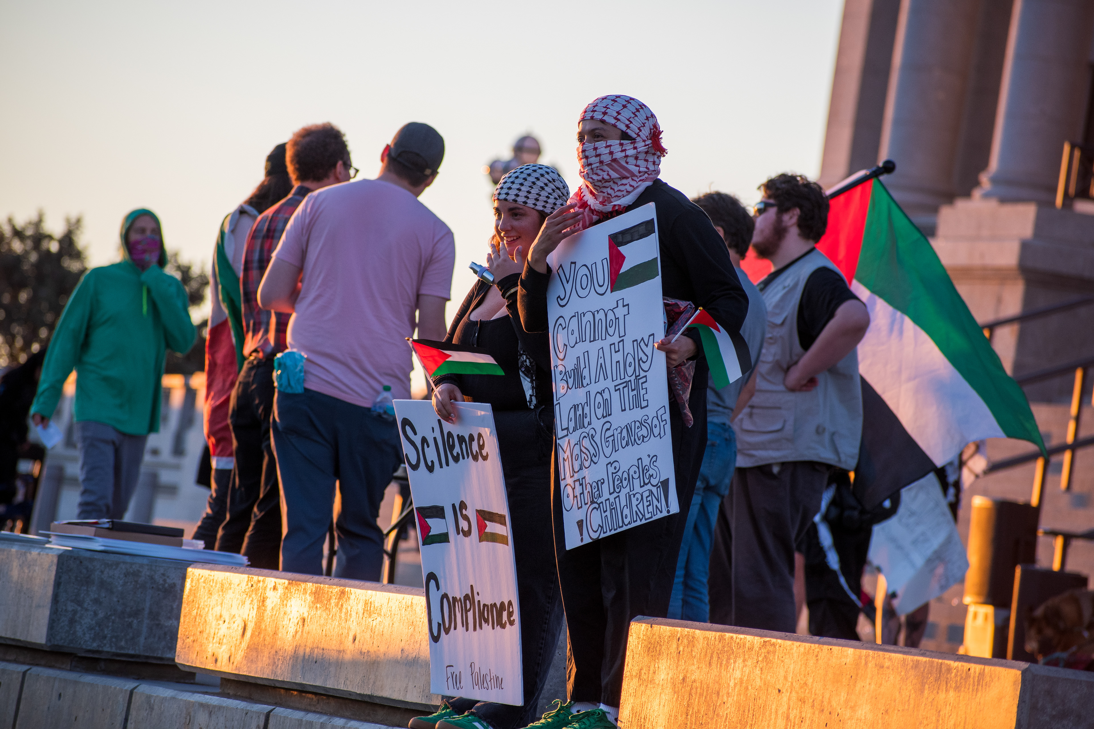October 10, 2025, Salt Lake City, Utah, USA: Pro-Palestine demonstrators organize in front of the Utah State Capitol during the Free Palestine Rally. (Credit Image: © Charles-McClintock Wilson/ZUMA Press Wire)