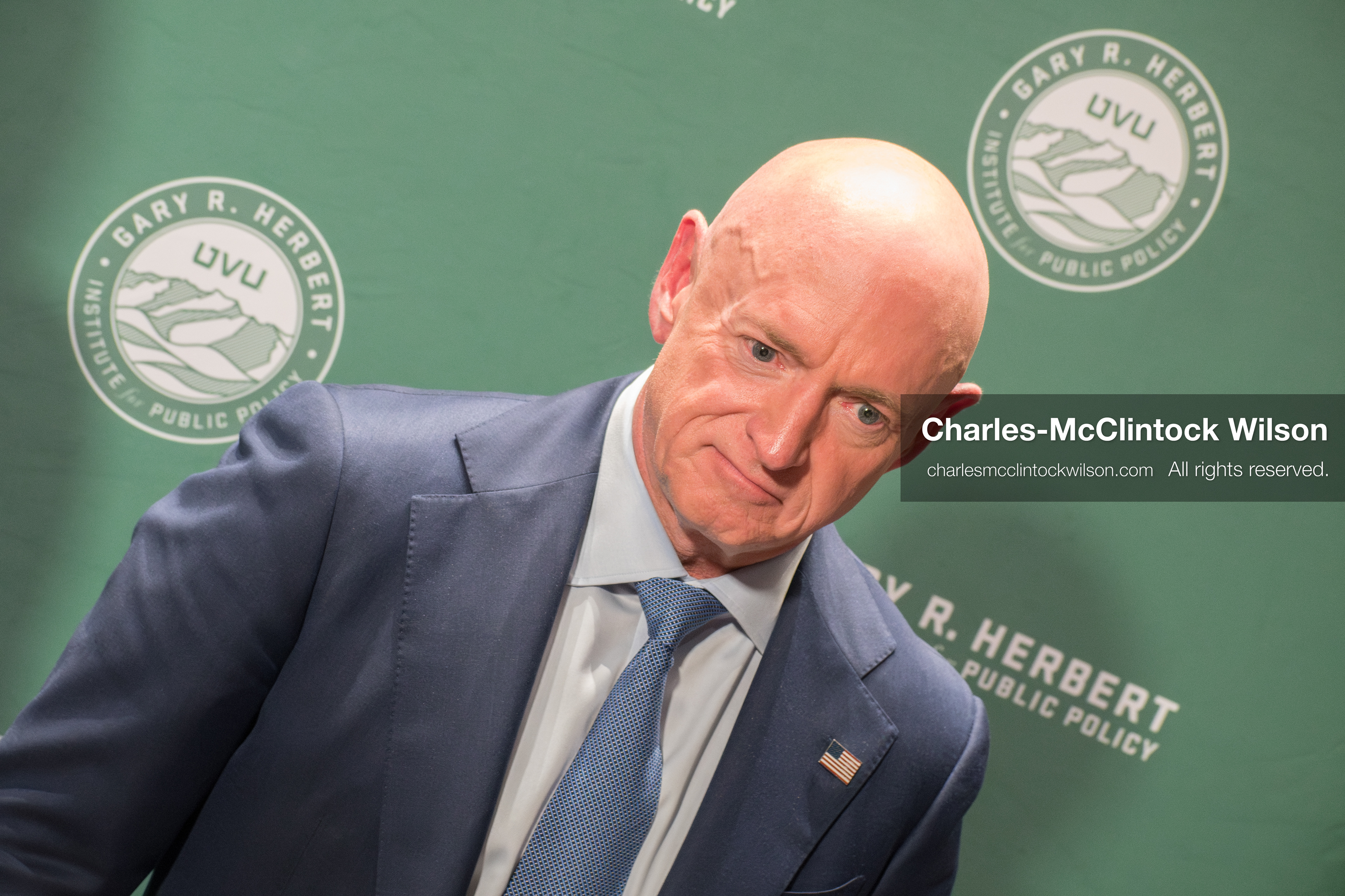 November 12, 2025, Orem, Utah, USA: Senator Mark Kelly (D–AZ) engages with members of the press during the Senators Modeling Civility forum hosted by the Gary R. Herbert Institute for Public Policy at Utah Valley University. The event, held at the Noorda Center for the Performing Arts, featured bipartisan dialogue moderated by CNN anchor Dana Bash, emphasizing institutional restraint and civic engagement following the assassination of conservative activist Charlie Kirk.  (Credit Image: © Charles-McClintock Wilson/ZUMA Press Wire)