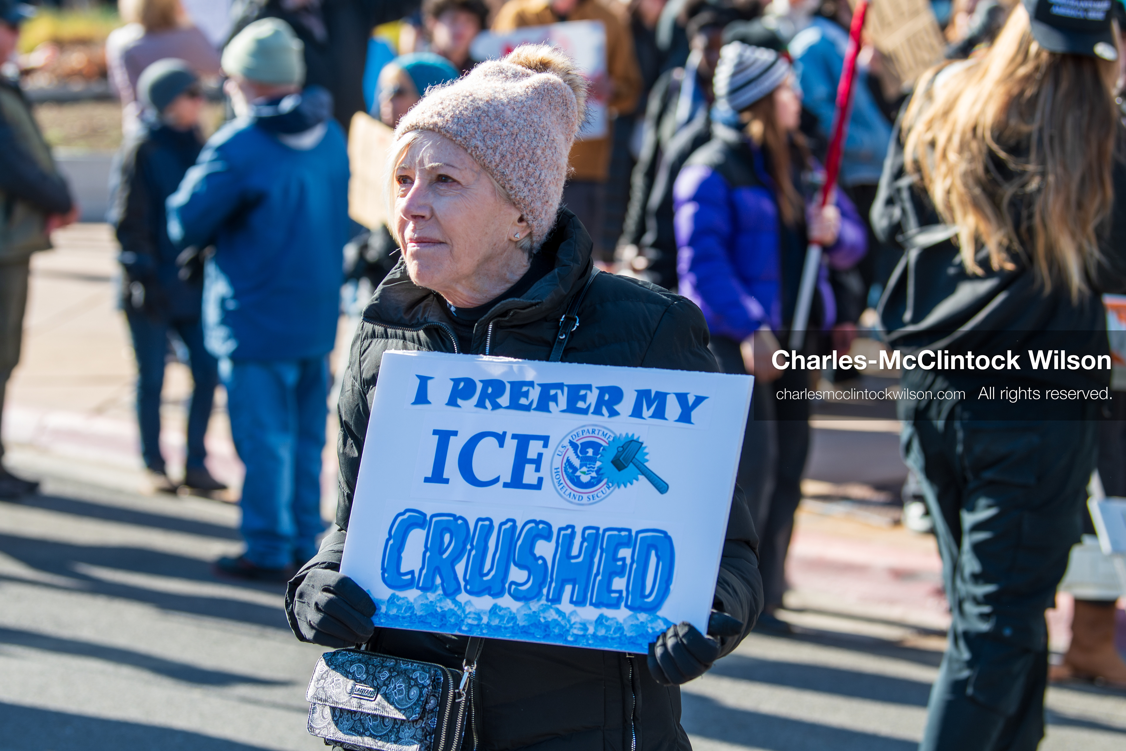 January 10, 2026, Salt Lake City, Utah, USA: A protester holds a sign during the ICE Out for Good protest in Salt Lake City, Utah, on January 10, 2026, a demonstration against ICE and calling for justice for Renee Nicole Good. (Credit Image: © Charles-McClintock Wilson/ZUMA Press Wire)