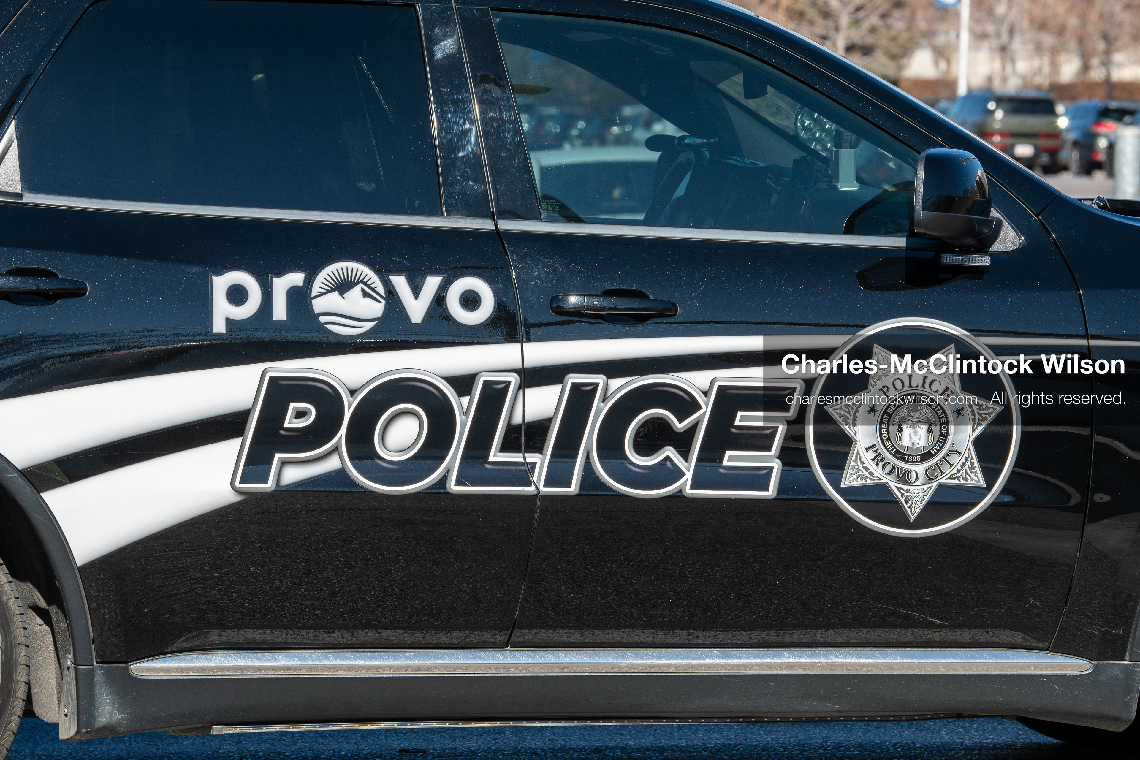 February 5, 2026, Provo, Utah, USA: A Provo Police vehicle is parked near Brigham Young University in Provo during a protest opposing the presence of US Customs and Border Protection recruiters at a career fair held at the university. (Credit Image: © Charles McClintock Wilson/ZUMA Press Wire)