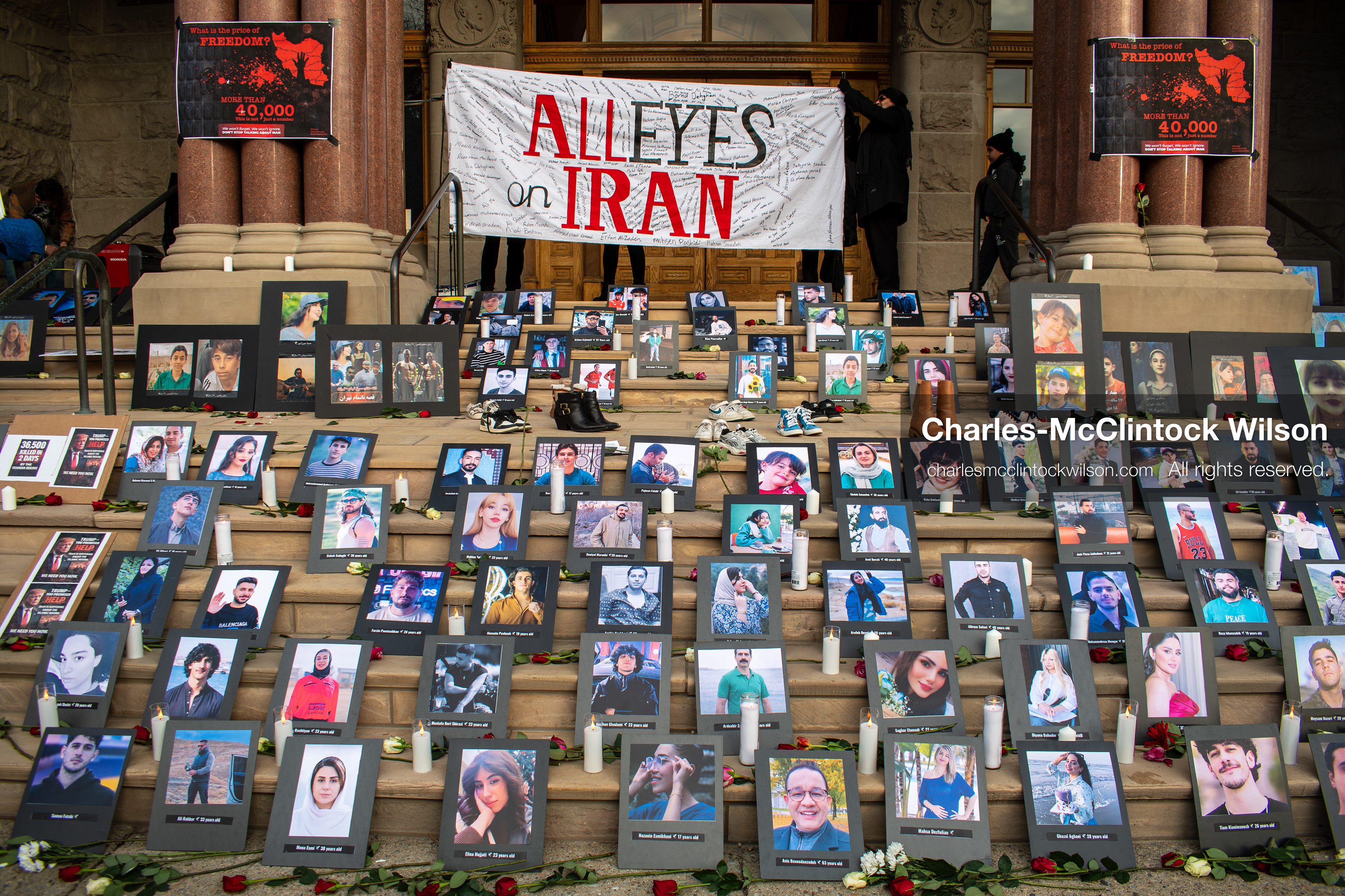 January 30, 2026, Salt Lake City, Utah, USA: Portraits, candles, and flowers are arranged on the steps of the Salt Lake City and County Building during a vigil honoring victims of the Iranian government. (Credit Image: © Charles McClintock Wilson/ZUMA Press Wire)