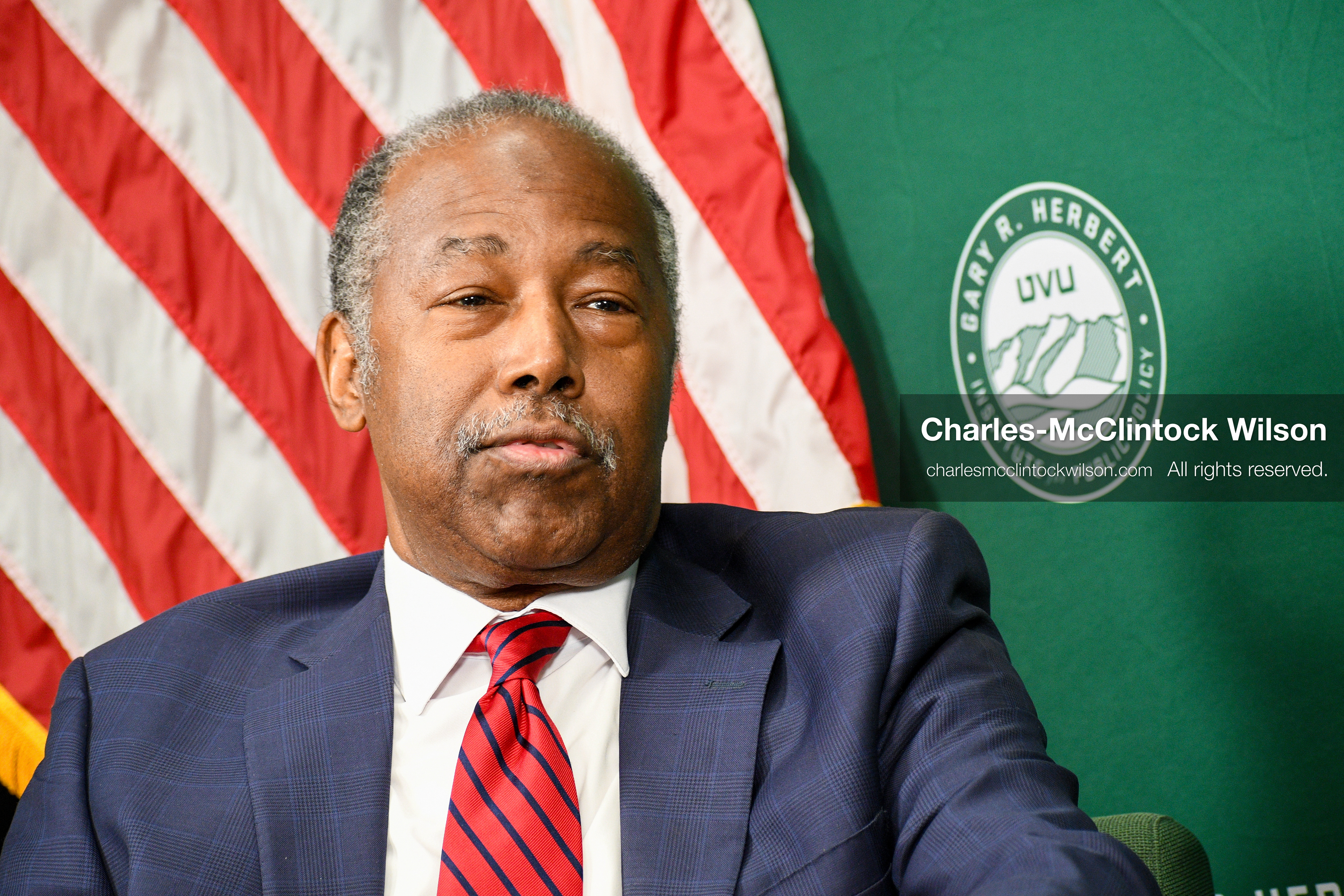 November 5, 2025, Orem, Utah, USA: Dr. Ben Carson, former U.S. Secretary of Housing and Urban Development and 2016 Republican presidential candidate, speaks with members of the press ahead of a public event hosted by the Gary R. Herbert Institute at Utah Valley University in Orem, Utah, on Nov. 5, 2025. (Credit Image: © Charles-McClintock Wilson/ZUMA Press Wire)