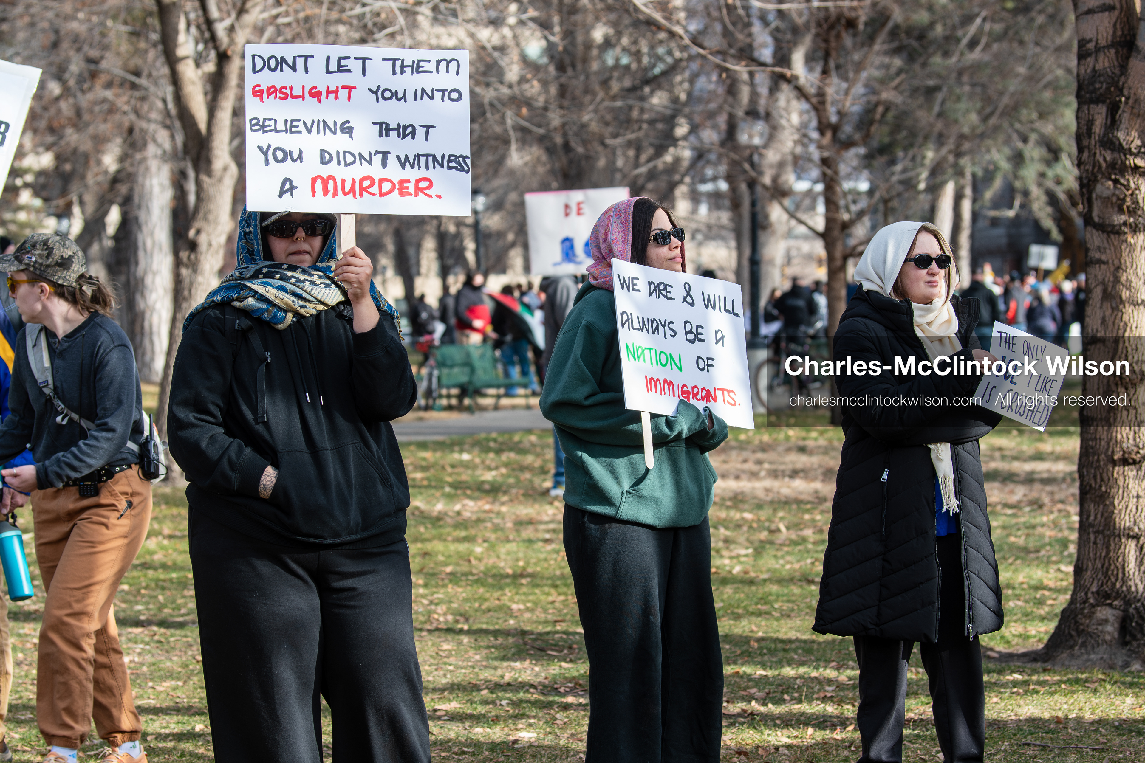 January 30, 2026, Salt Lake City, Utah, USA: Demonstrators gather at Washington Square Park holding signs during an anti‑ICE protest in Salt Lake City, part of a nationwide response to immigration enforcement policies. (Credit Image: © Charles‑McClintock Wilson/ZUMA Press Wire)