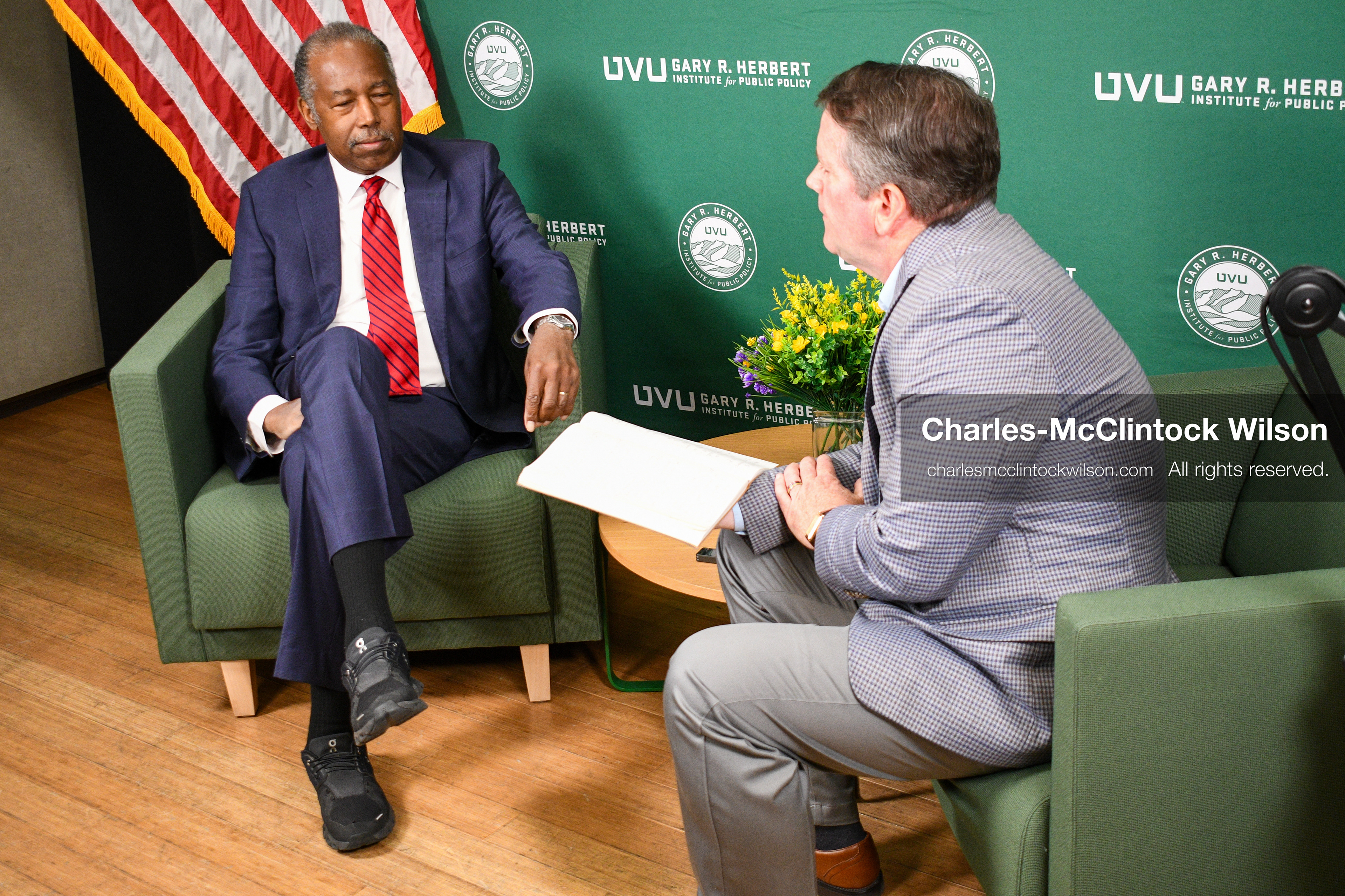 November 5, 2025, Orem, Utah, USA: Dr. Ben Carson, former U.S. Secretary of Housing and Urban Development and 2016 Republican presidential candidate, speaks with members of the press ahead of a public event hosted by the Gary R. Herbert Institute at Utah Valley University in Orem, Utah, on Nov. 5, 2025. (Credit Image: © Charles-McClintock Wilson/ZUMA Press Wire)