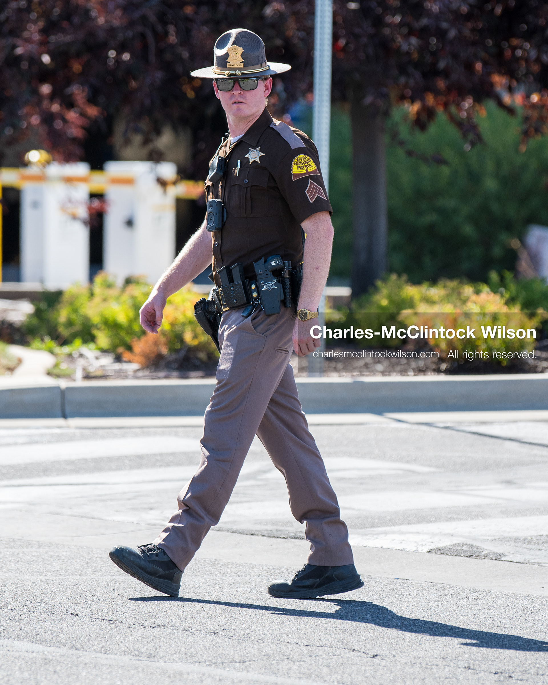 August 17, 2026, Murray, Utah, USA: A Utah Highway Patrol trooper stands guard near a vehicle checkpoint outside Intermountain Medical Center on Monday. Multiple police agencies secured the hospital perimeter as a safety precaution after shooting victims were brought in from a fatal shootout outside a funeral in nearby Kearns. (Credit Image: © Charles McClintock Wilson/ZUMA Press Wire)