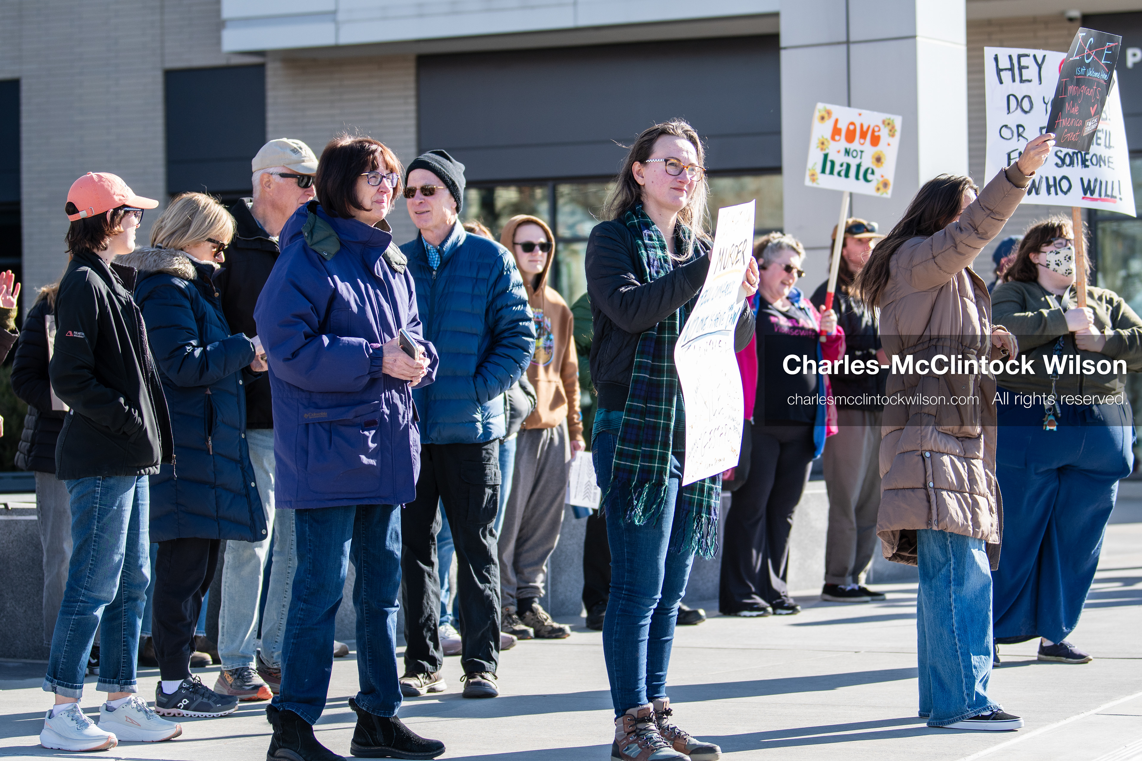 January 20, 2026, Provo, Utah, USA: Protesters gather outside Provo City Hall during the Free America Walkout protest in Provo, Utah, on January 20, 2026. Demonstrators held signs calling for justice, immigration reform, and an end to detention practices. (Credit Image: © Charles-McClintock Wilson/ZUMA Press Wire)