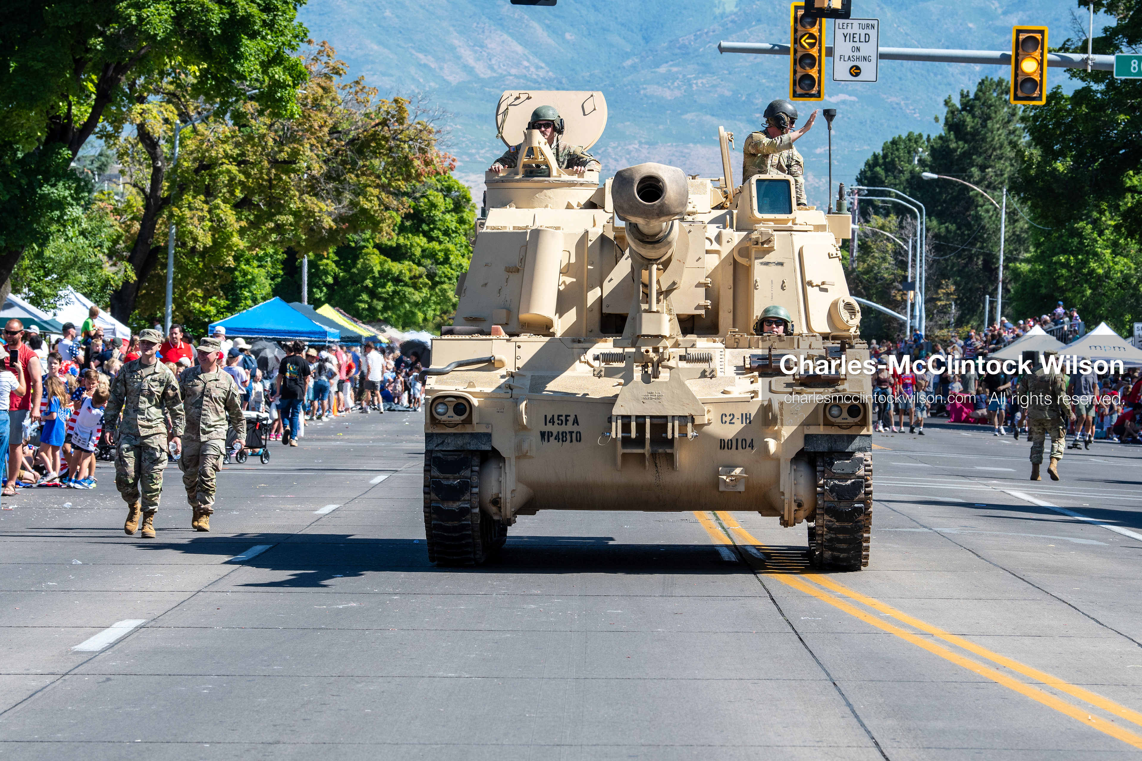July 4, 2026, Provo, Utah, USA: A military self-propelled howitzer tank drives down the route as part of a military parade display during America's Freedom Festival Grand Parade in Provo, Utah, Saturday, July 4, 2026. The annual Independence Day event features expanded programming to honor the 250th anniversary of United States independence. (Credit Image: © Charles-McClintock Wilson/ZUMA Press Wire)