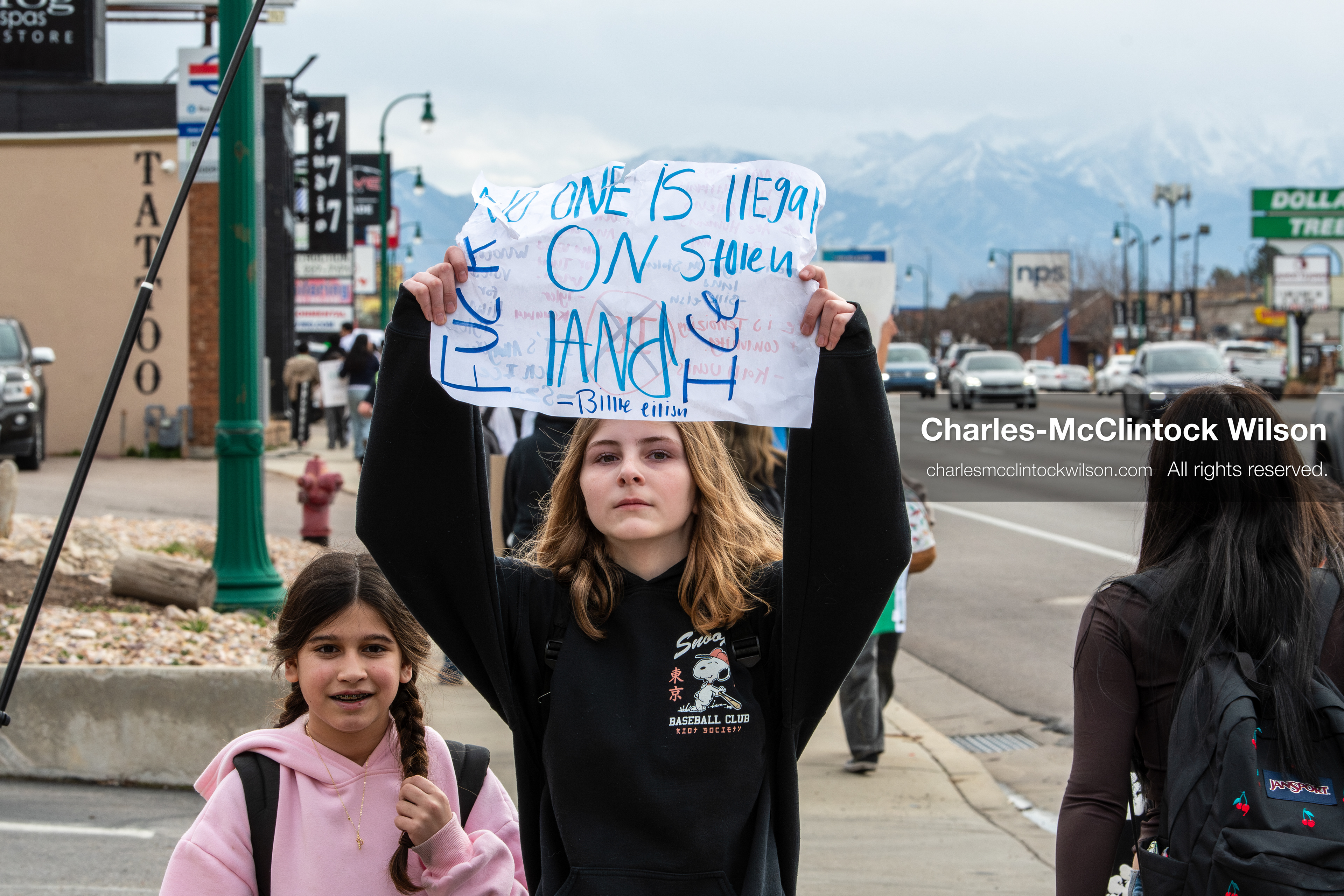 February 11, 2026, Orem, Utah, USA: A student stands along State Street during a student‑led protest involving participants from multiple Orem schools. (Credit Image: © Charles‑McClintock Wilson/ZUMA Press Wire)