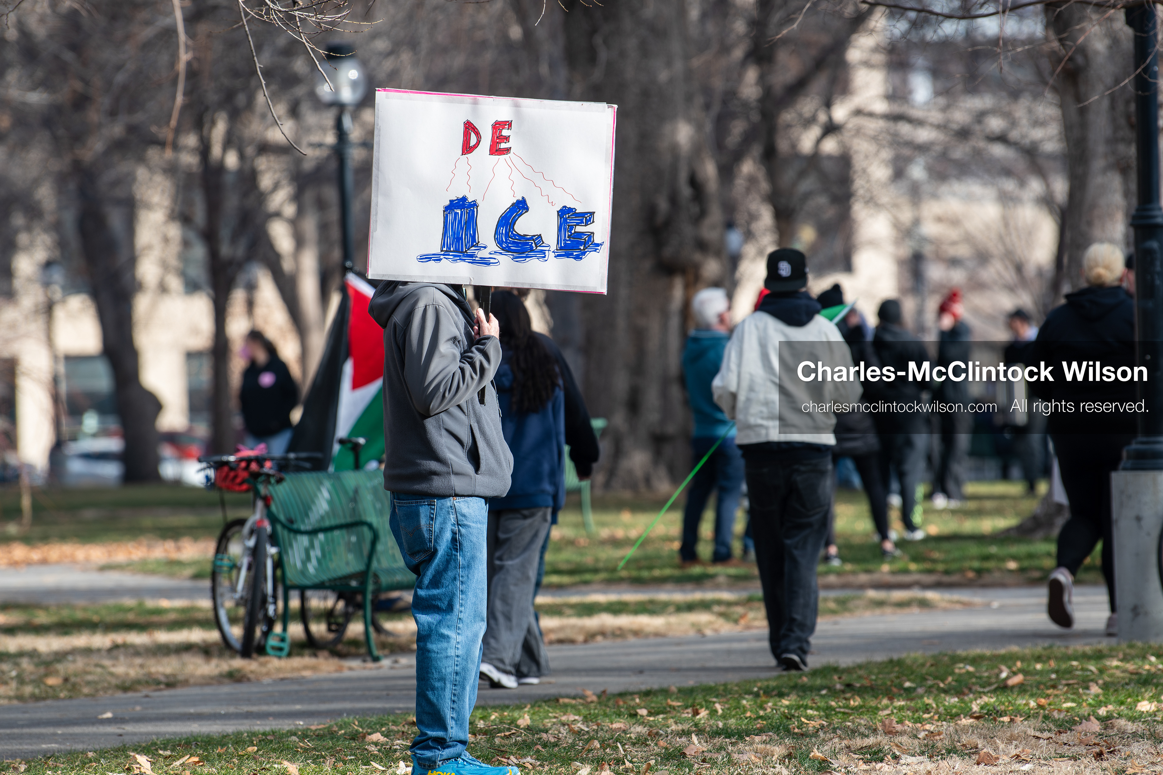 January 30, 2026, Salt Lake City, Utah, USA: A demonstrator holds a sign during an anti‑ICE protest in Salt Lake City, part of a nationwide response to immigration enforcement policies. (Credit Image: © Charles‑McClintock Wilson/ZUMA Press Wire)