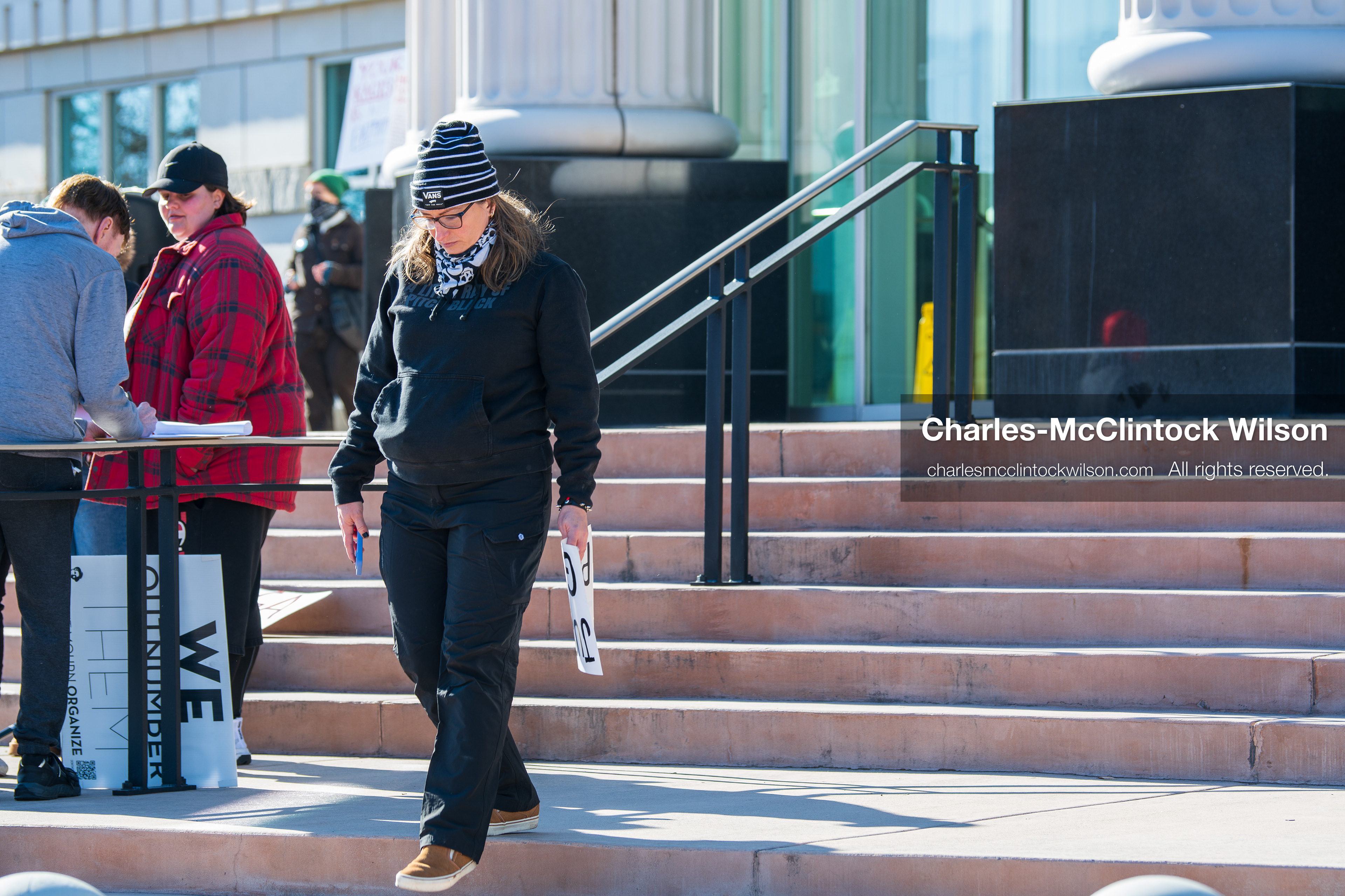 Salt Lake City, Utah, January 10, 2026: A person walks down the steps of the Scott M. Matheson Courthouse during the ICE Out for Good protest, a demonstration calling for justice for Renee Nicole Good. (Credit Image: © Charles‑McClintock Wilson/ZUMA Press Wire)