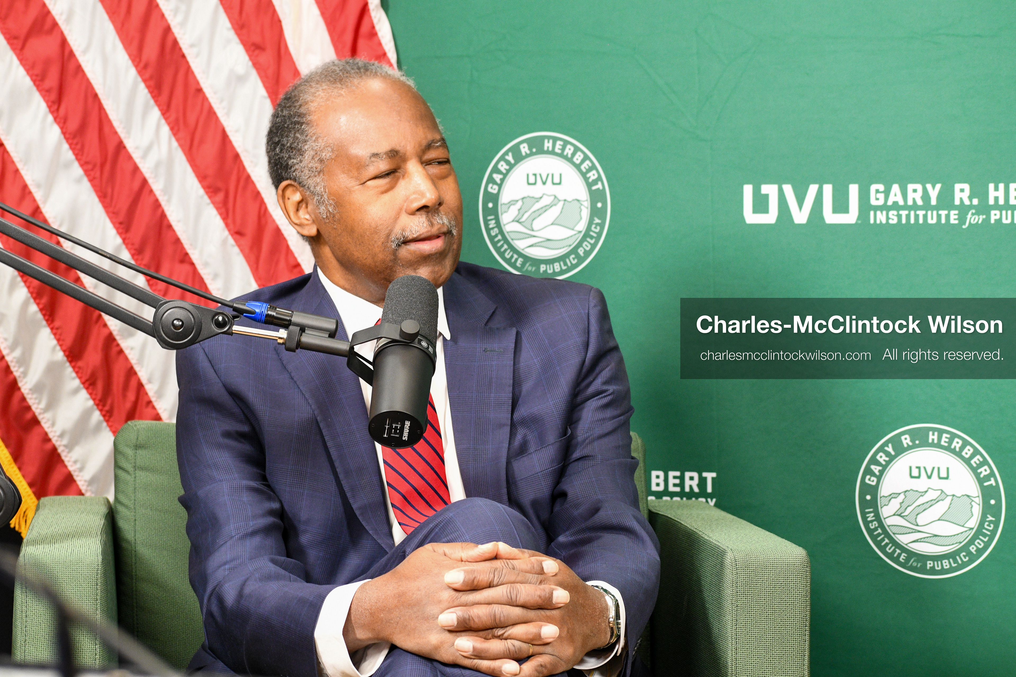 November 5, 2025, Orem, Utah, USA: Dr. Ben Carson, former U.S. Secretary of Housing and Urban Development and 2016 Republican presidential candidate, speaks with members of the press ahead of a public event hosted by the Gary R. Herbert Institute at Utah Valley University in Orem, Utah, on Nov. 5, 2025. (Credit Image: © Charles-McClintock Wilson/ZUMA Press Wire)