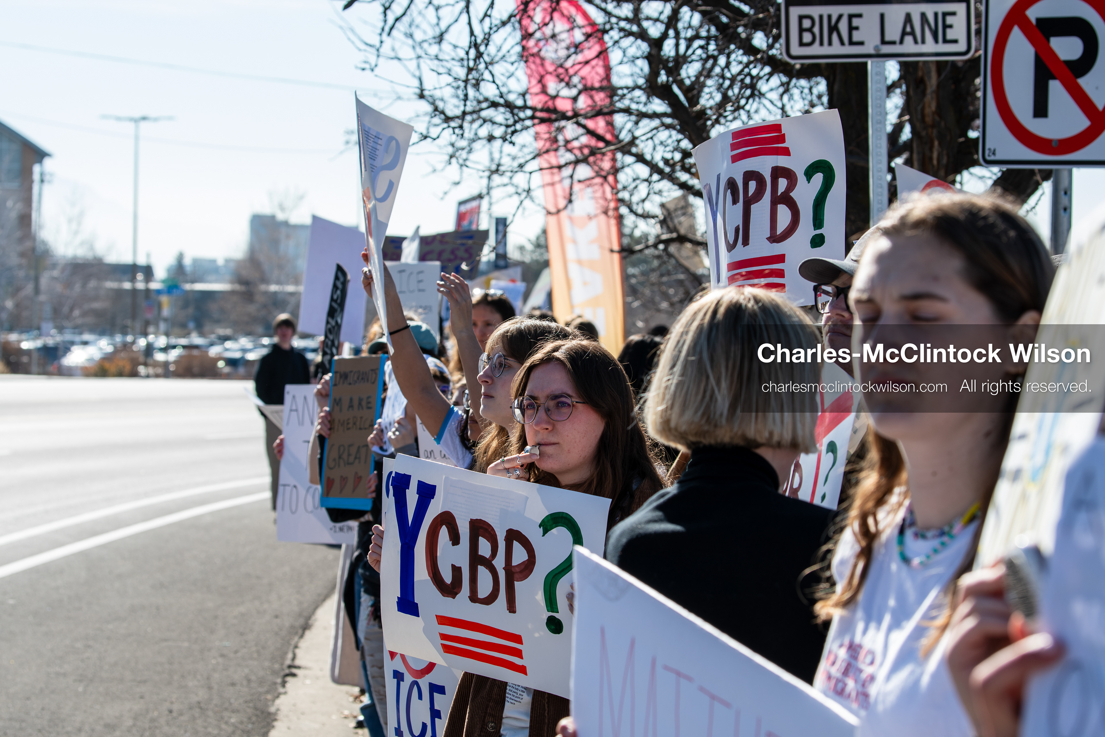 February 5, 2026, Provo, Utah, USA: Students and community members gather near Brigham Young University in Provo to demonstrate against the presence of US Customs and Border Protection recruiters at a career fair held on the BYU campus. (Credit Image: © Charles McClintock Wilson/ZUMA Press Wire)