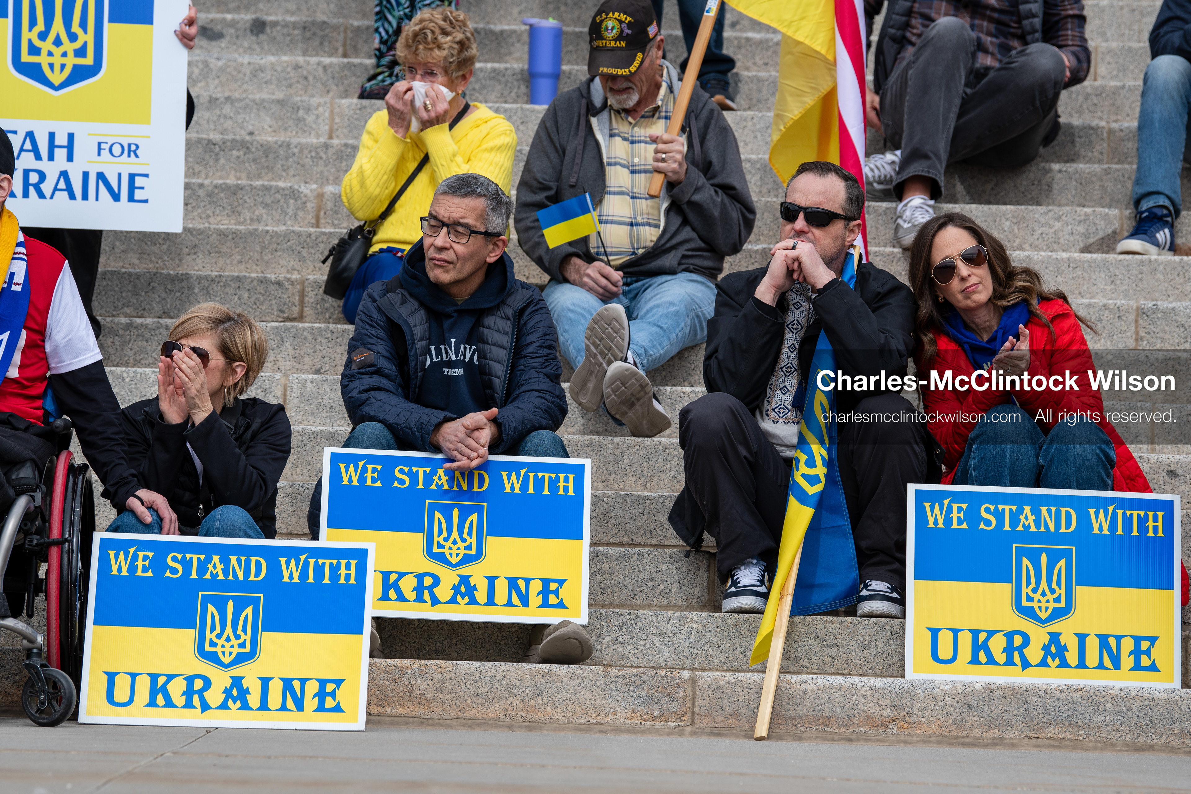 February 28, 2026, Salt Lake City, Utah, USA: Supporters gather on the steps of the Utah State Capitol during the Stand With Ukraine rally marking the four year anniversary of the full scale Russian invasion of Ukraine. Participants hold signs and Ukrainian flags as community members call for continued support for Ukraine and an end to the war. (Credit Image: © Charles McClintock Wilson/ZUMA Press Wire)