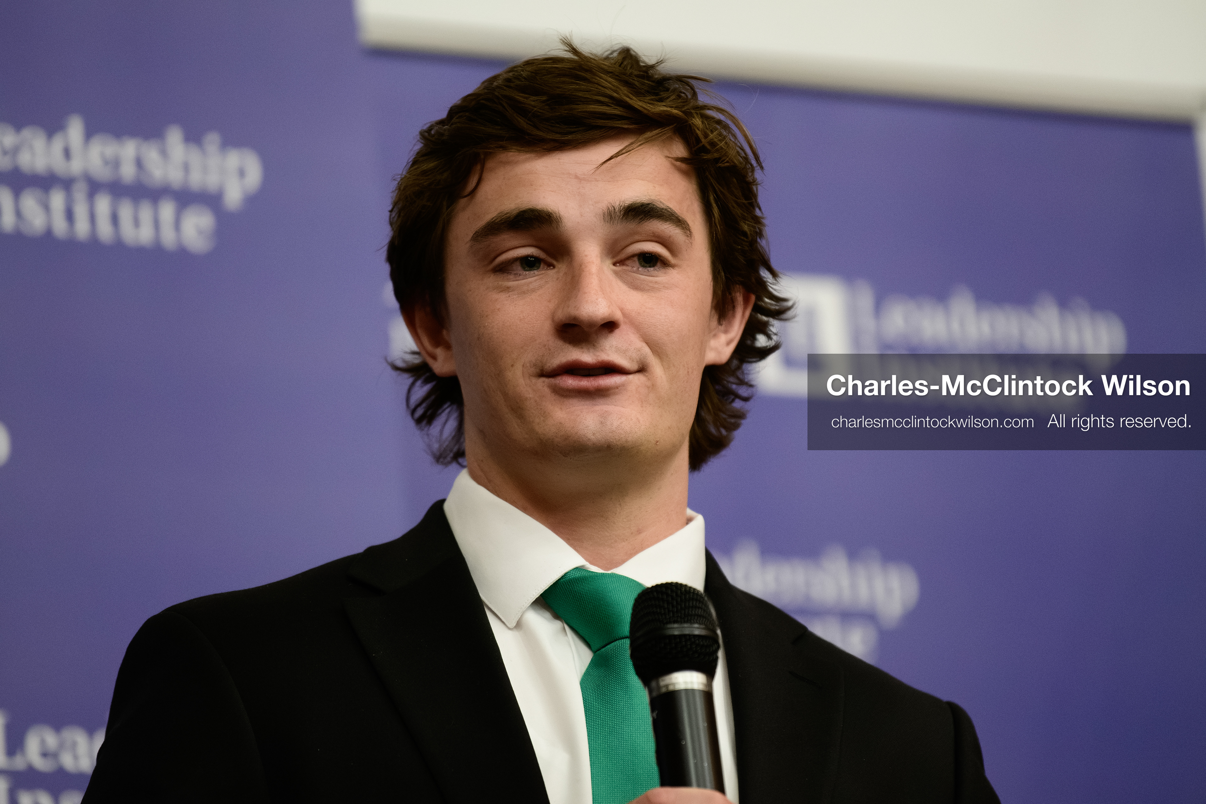 Salt Lake City, Utah, USA — US YouTuber Nick Shirley speaks during a “Learing Tour” event organized by the Utah Federation of College Republicans at the University of Utah, April 10, 2026. (Credit Image: © Charles-McClintock Wilson/ZUMA Press Wire)