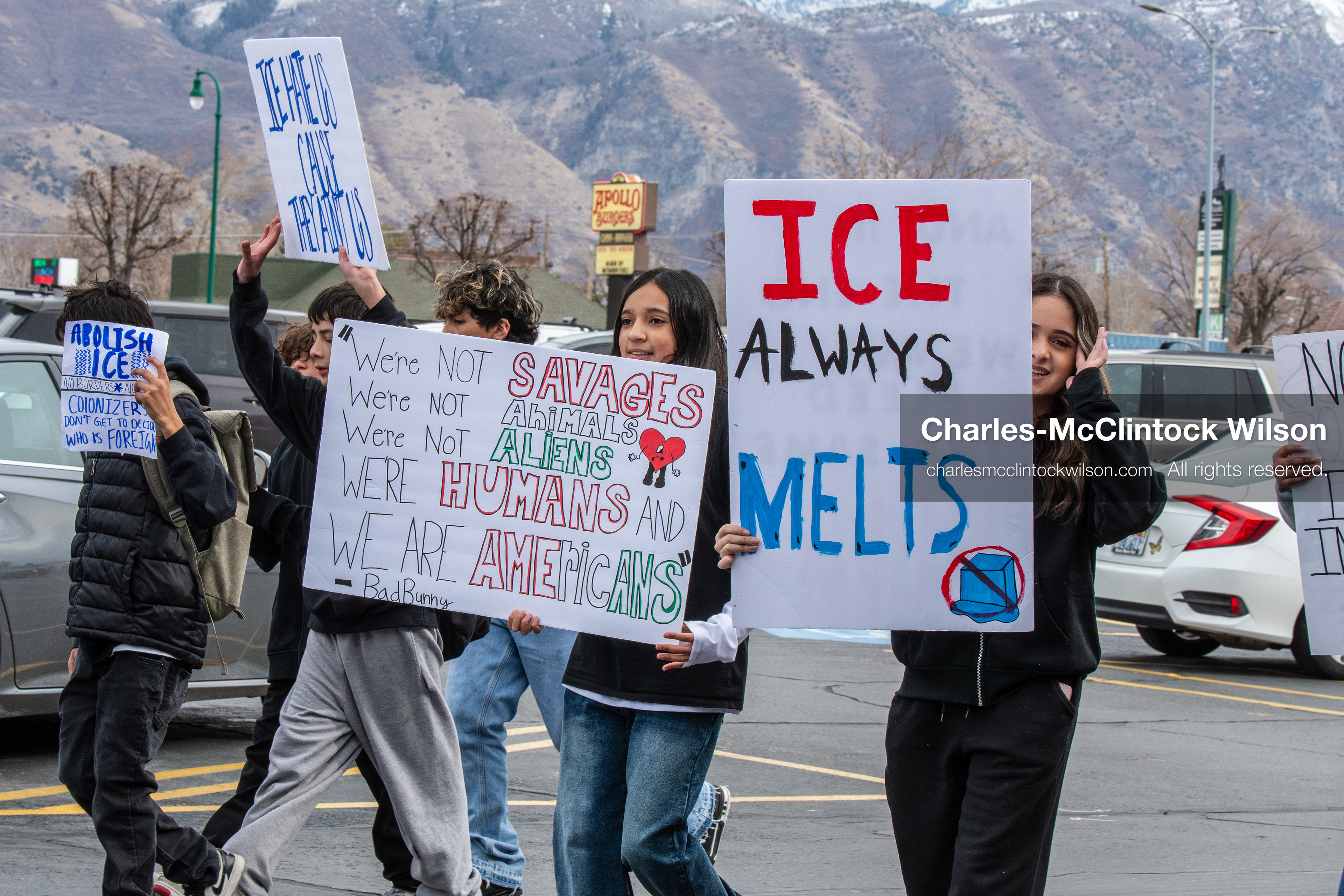 February 11, 2026, Orem, Utah, USA: Students walk through a parking lot during a student‑led protest involving participants from multiple Orem schools. (Credit Image: © Charles‑McClintock Wilson/ZUMA Press Wire)