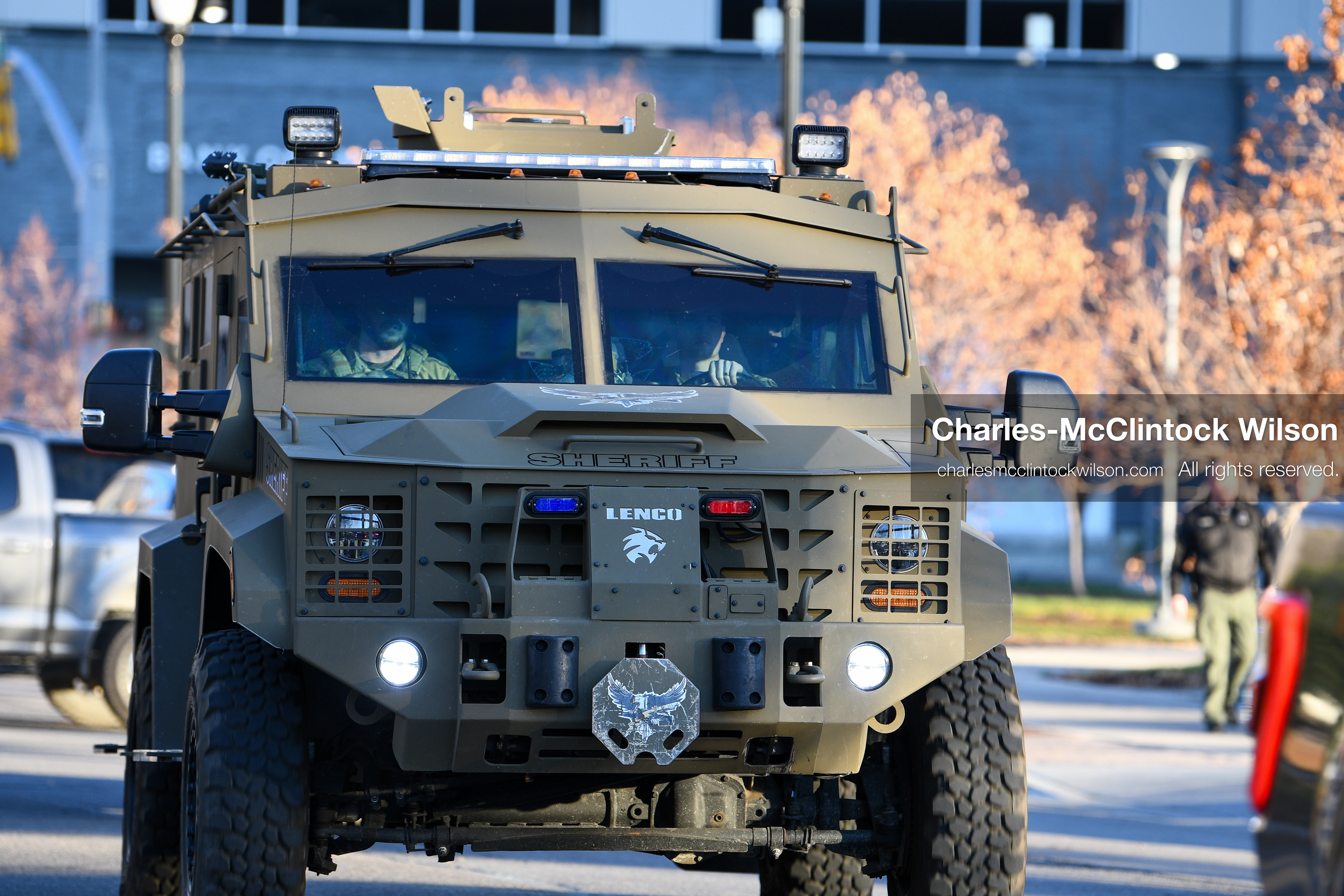 PROVO, UTAH, USA – DECEMBER 11, 2025: An armored vehicle operated by the Utah County Sheriff’s Office transports Tyler Robinson from the Fourth District Court in Provo following his first in‑person court appearance in the Charlie Kirk murder case. (Credit Image: © Charles‑McClintock Wilson/ZUMA Press Wire)