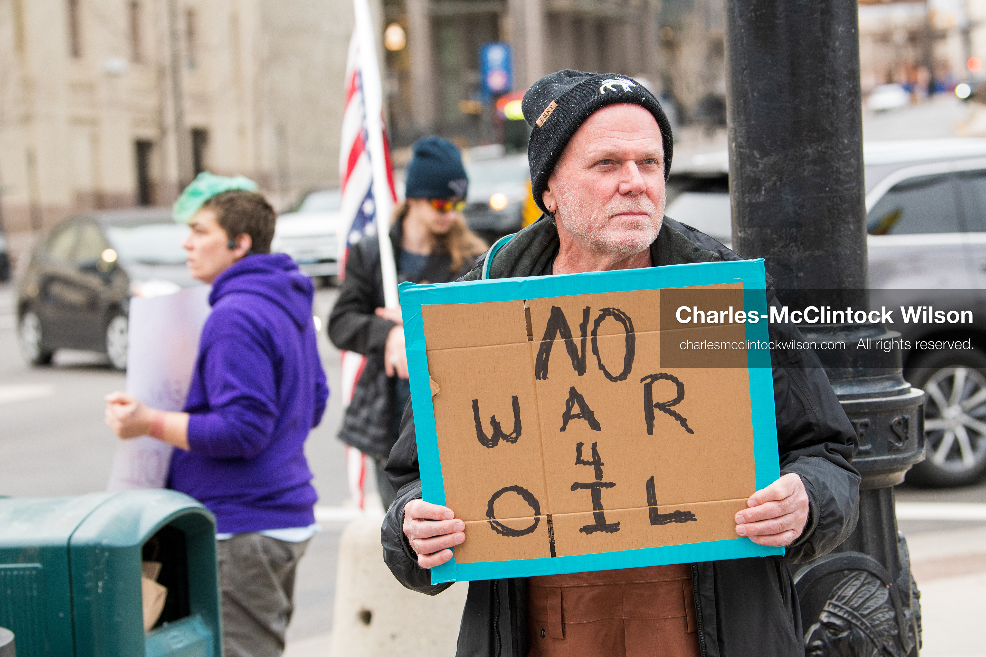January 3, 2026, Salt Lake City, Utah, USA: A protester holds a sign during a demonstration against US action in Venezuela outside the Wallace Federal Building in Salt Lake City, Utah. The protest was part of a nationwide mobilization responding to recent military developments. (Credit Image: (c) Charles‑McClintock Wilson/ZUMA Press Wire)