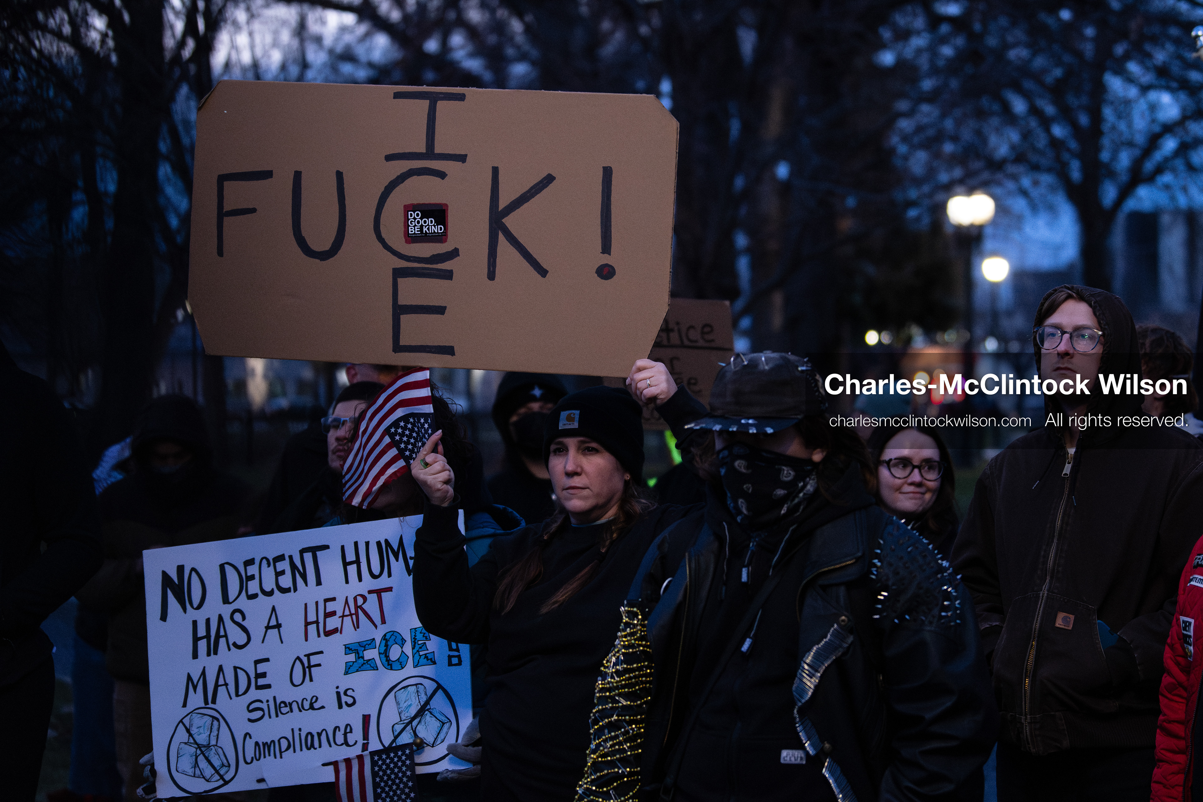 January 8 2026 Salt Lake City Utah USA: Demonstrators gather at Pioneer Park in Salt Lake City Utah during an anti ICE protest on Jan 8 2026. The rally followed the death of Renee Nicole Good a Minneapolis woman who was fatally shot during an encounter with immigration authorities and drew hundreds calling for accountability and changes to enforcement practices. (Credit Image: © Charles-McClintock Wilson/ZUMA Press Wire)