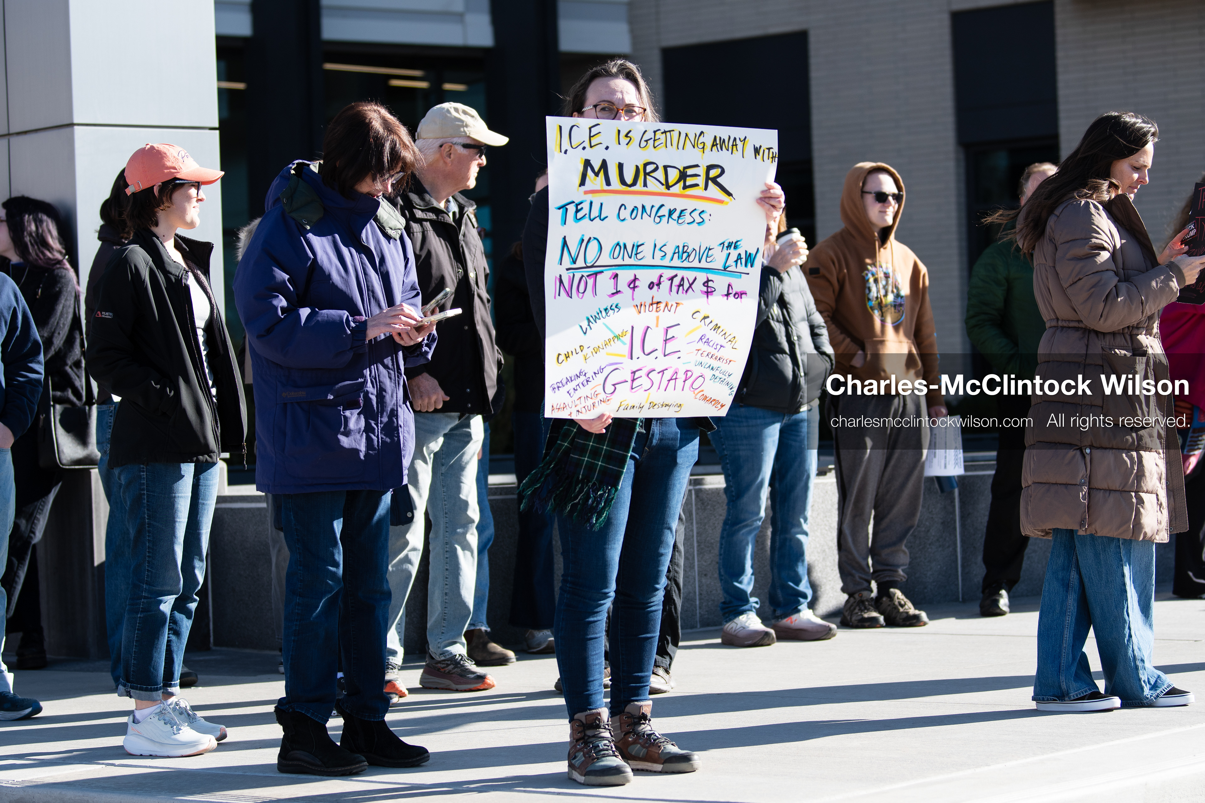 January 20, 2026, Provo, Utah, USA: Protesters gather outside Provo City Hall during the Free America Walkout protest in Provo, Utah, on January 20, 2026. Demonstrators held signs calling for justice, immigration reform, and an end to detention practices. (Credit Image: © Charles-McClintock Wilson/ZUMA Press Wire)