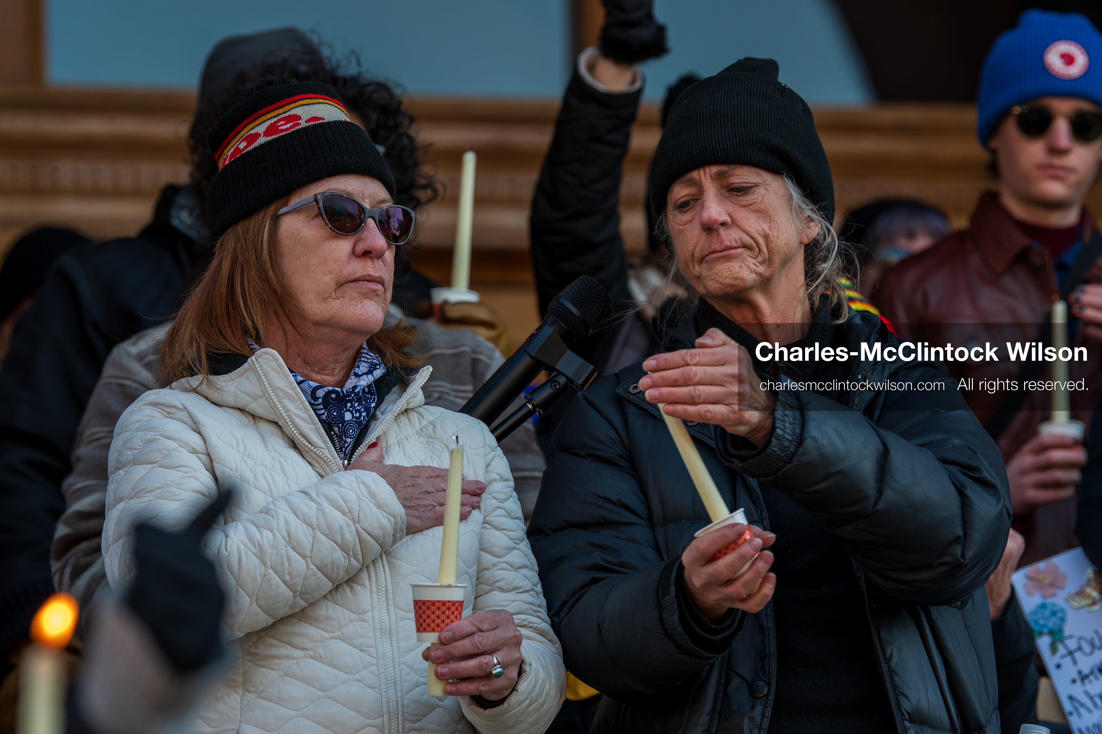 Salt Lake City, Utah, January 10, 2026: Participants hold candles during a vigil for Renee Nicole Good and other victims of ICE enforcement, part of the ICE Out for Good protest at Washington Square Park. (Credit Image: © Charles‑McClintock Wilson/ZUMA Press Wire)