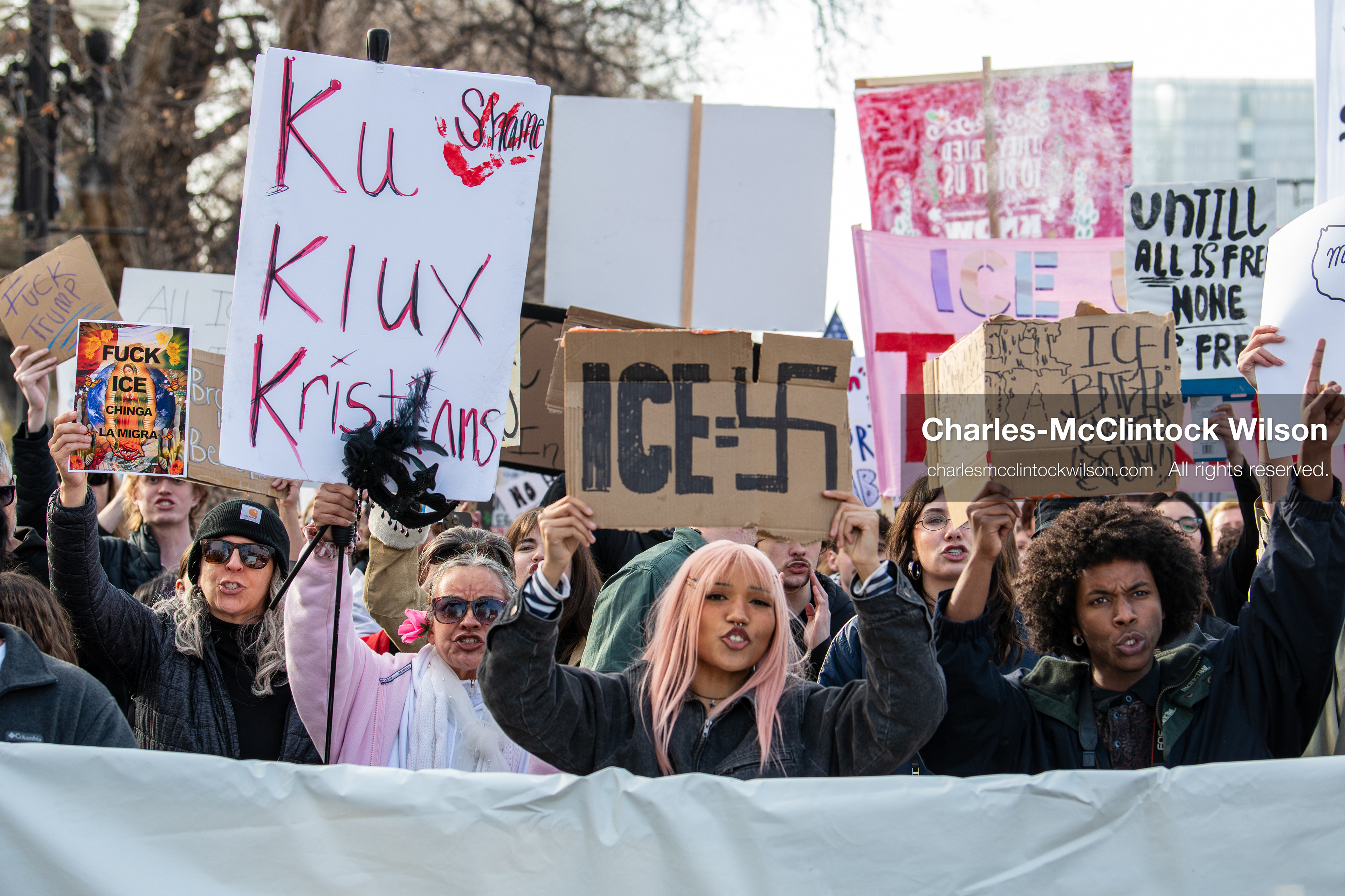 January 30, 2026, Salt Lake City, Utah, USA: Demonstrators march through downtown Salt Lake City during an anti‑ICE protest, part of a nationwide response to immigration enforcement policies. (Credit Image: © Charles‑McClintock Wilson/ZUMA Press Wire)