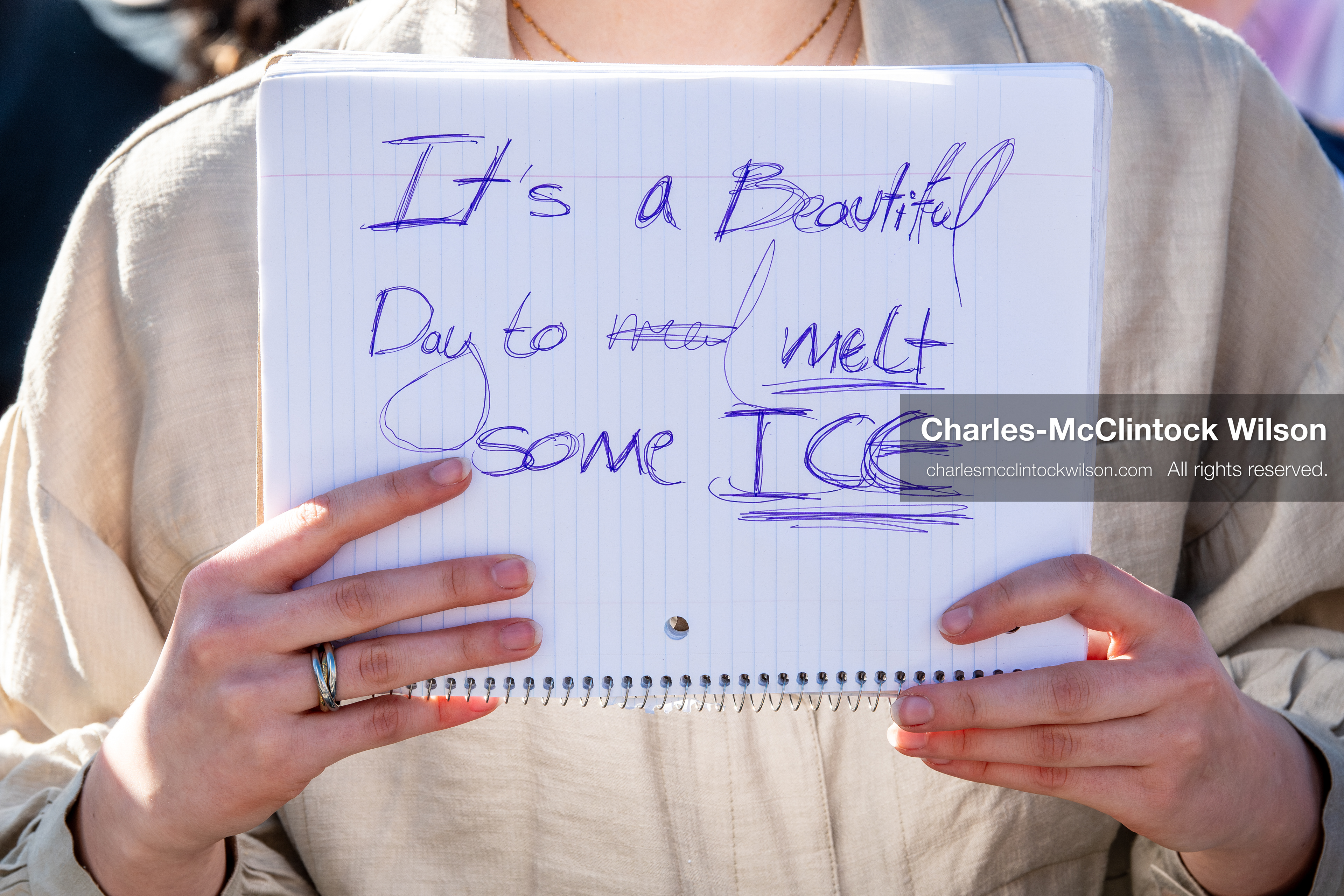 February 5, 2026, Provo, Utah, USA: A demonstrator holds a sign during a gathering near Brigham Young University in Provo where students and community members protested the presence of US Customs and Border Protection recruiters at a career fair held on the BYU campus. (Credit Image: © Charles McClintock Wilson/ZUMA Press Wire)