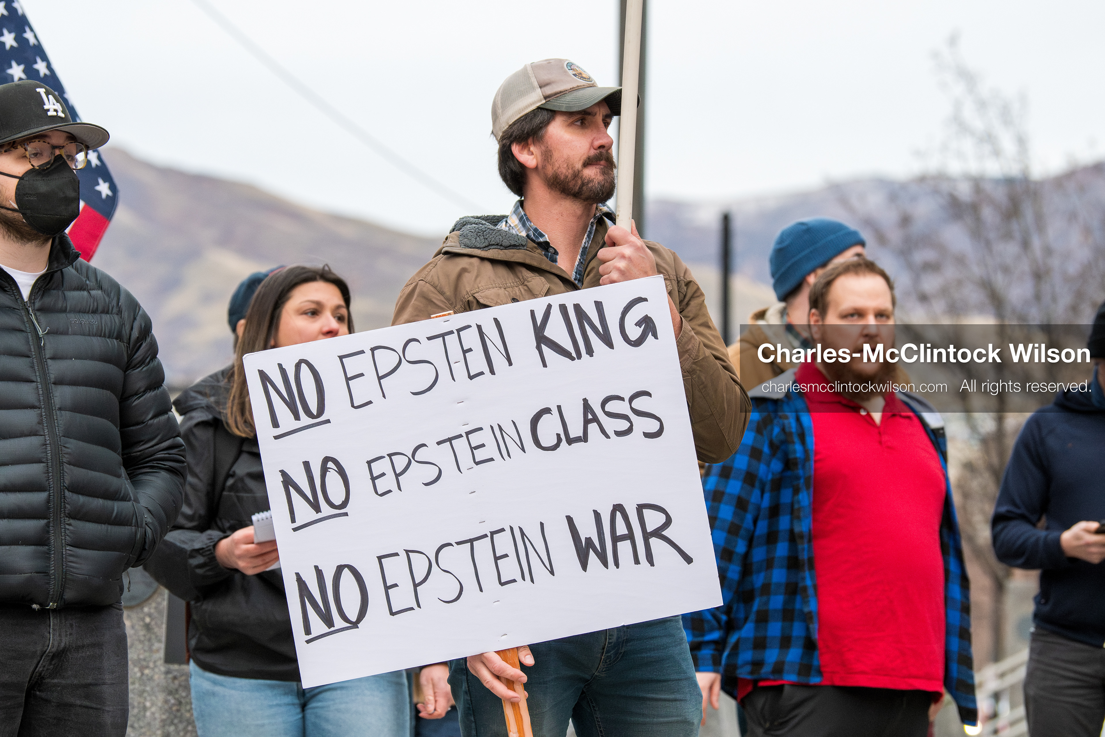 January 3, 2026, Salt Lake City, Utah, USA: A protester holds a sign during a demonstration against US action in Venezuela outside the Wallace Federal Building in Salt Lake City, Utah. The protest was part of a nationwide mobilization responding to recent military developments. (Credit Image: (c) Charles‑McClintock Wilson/ZUMA Press Wire)