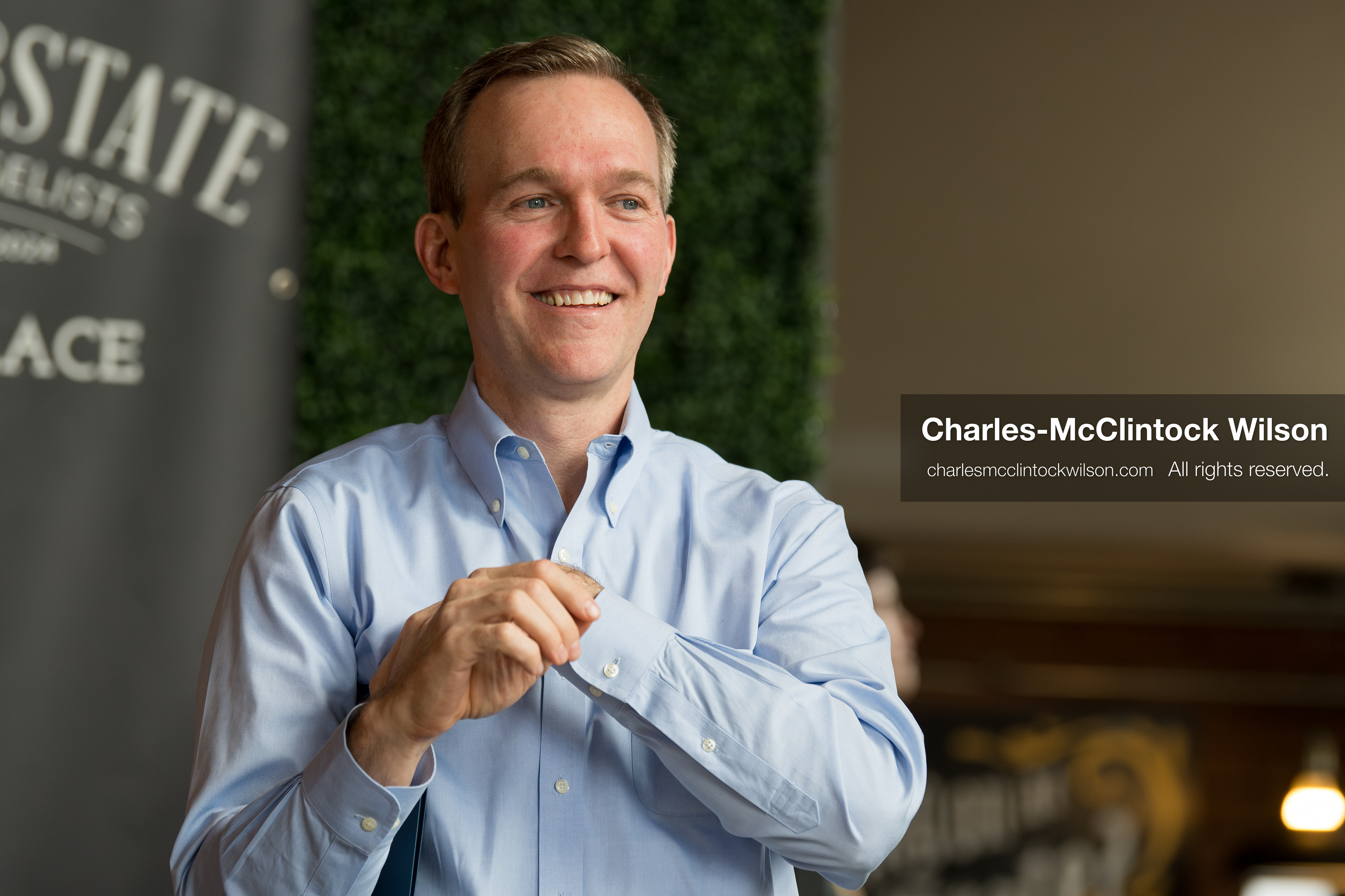 April 22, 2026, Salt Lake City, Utah, USA: Democratic congressional candidate BEN McADAMS gestures while speaking with attendees before the Earth Day 1st District Candidate Debate at Church and State Marketplace. The event, hosted by Stewardship Utah, brought together candidates to discuss environmental and policy issues ahead of the 2026 election. (Credit Image: © Charles-McClintock Wilson/ZUMA Press Wire)