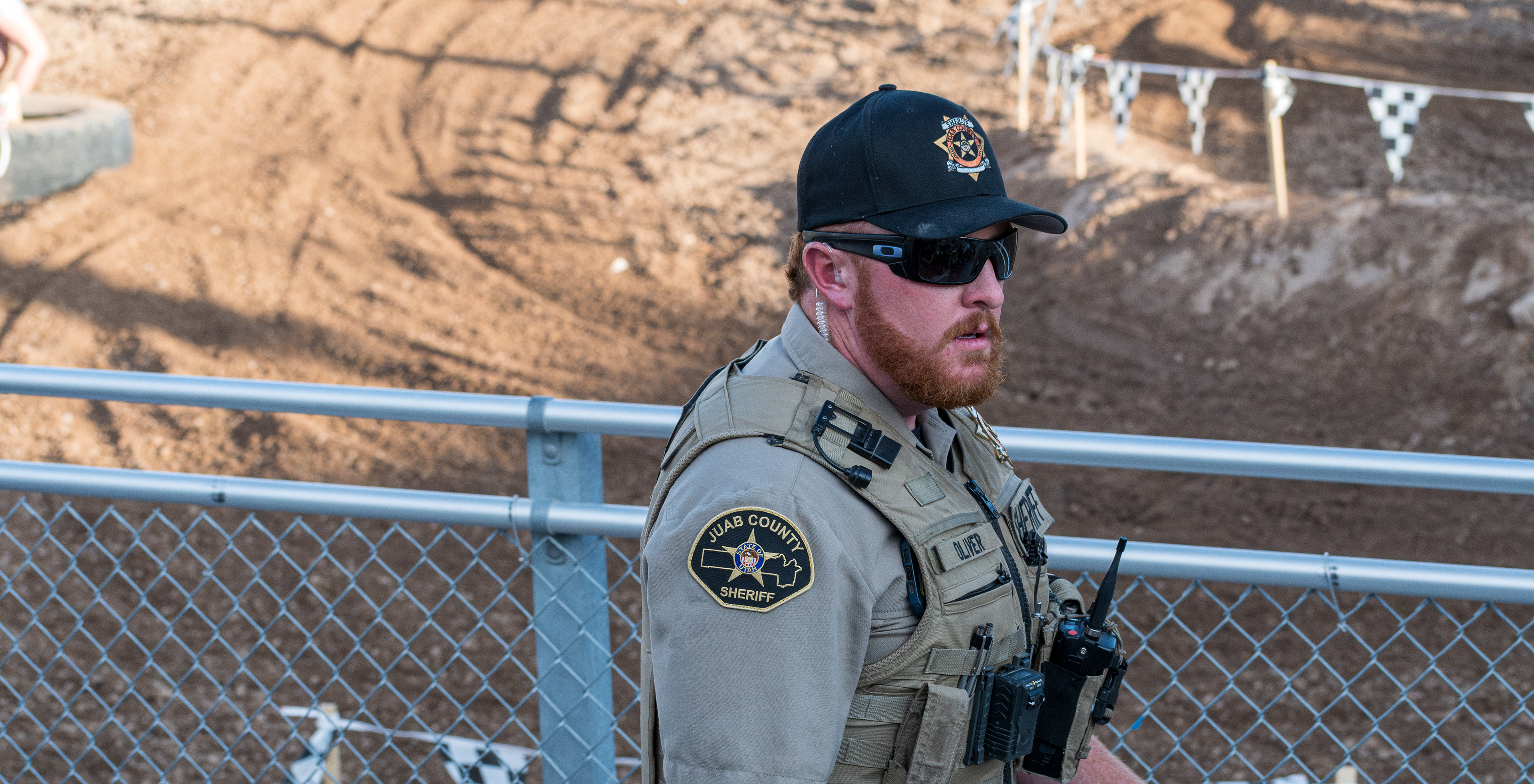  Nephi, Utah – June 28, 2025: Sheriff deputies from the Juab County Sheriff s Office patrol the spectator area during the Juab Xtreme Racing event at Juab County Fairgrounds.