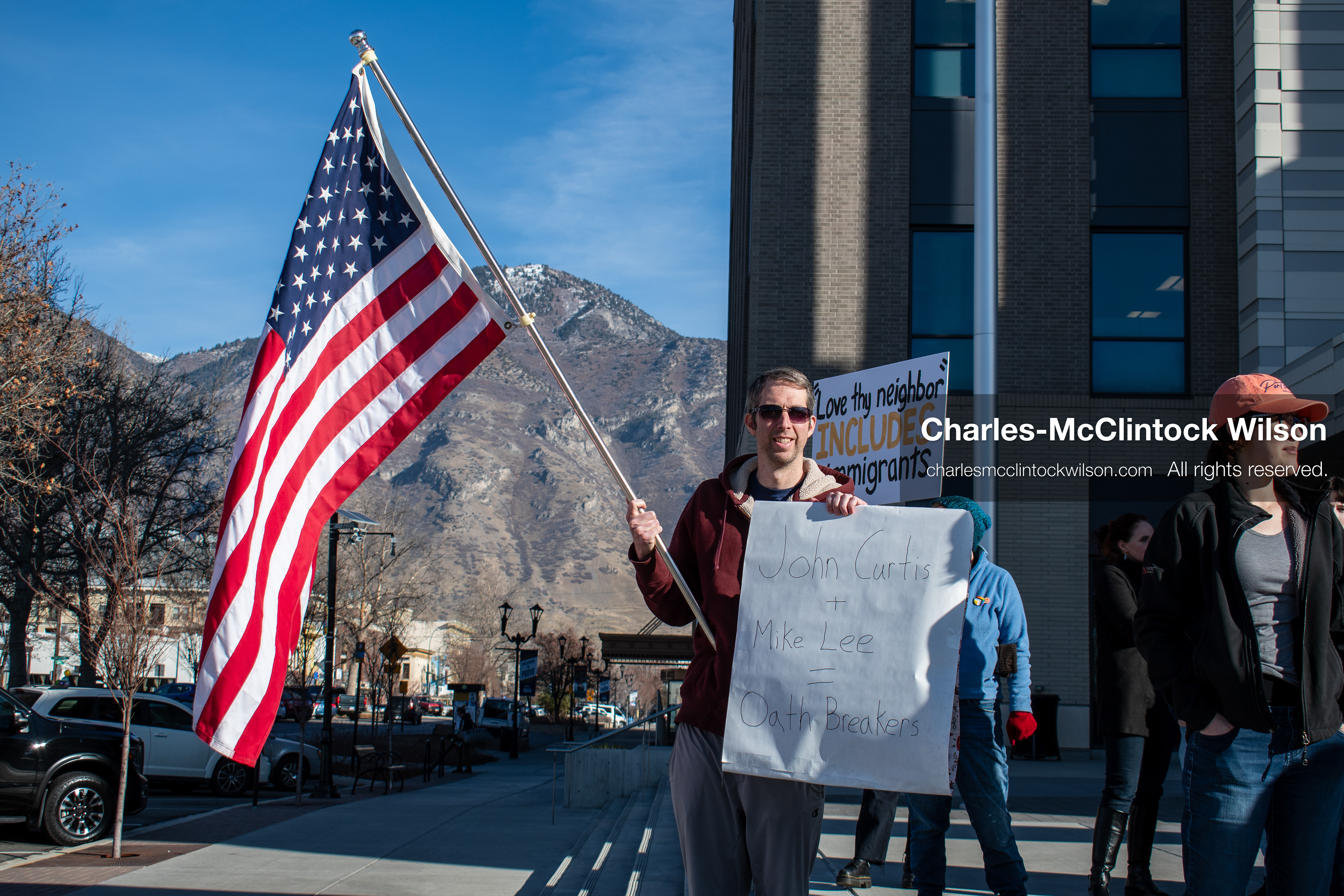 January 20, 2026, Provo, Utah, USA: Protesters gather outside Provo City Hall during the Free America Walkout protest in Provo, Utah, on January 20, 2026. Demonstrators held signs calling for justice, immigration reform, and an end to detention practices. (Credit Image: © Charles-McClintock Wilson/ZUMA Press Wire)