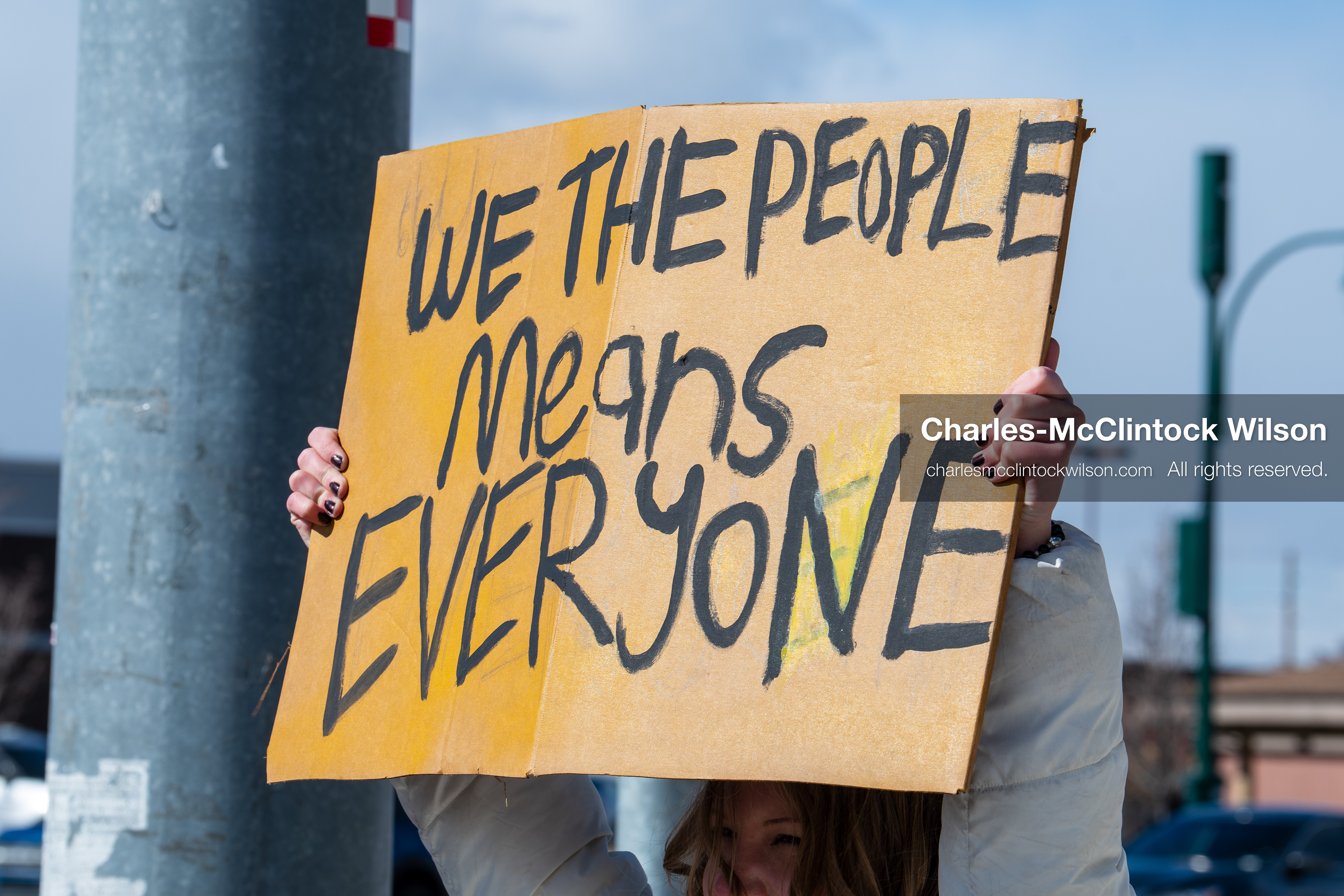 February 20, 2026, Orem, Utah, USA: A participant holds a cardboard sign during a student led protest against ICE in front of Orem City Hall. Demonstrators gather along State Street as the event continues in the area. (Credit Image: © Charles McClintock Wilson/ZUMA Press Wire)