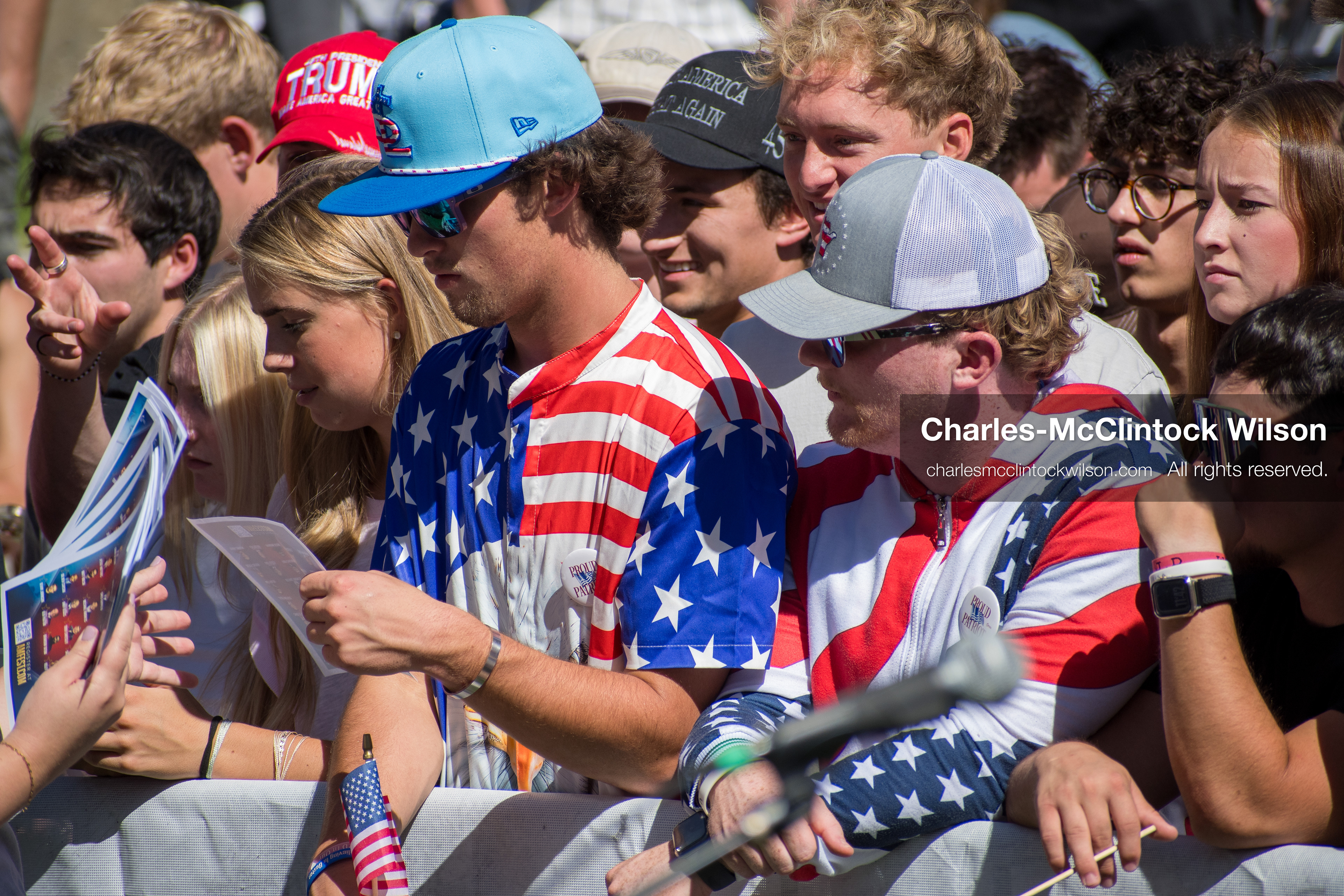OREM, UTAH – SEPTEMBER 10, 2025: Attendees gather in close formation at Utah Valley University for the opening stop of the American Comeback Tour. The image captures a moment of shared anticipation and civic presence, reflecting the energy, emotion, and communal engagement that defined the event’s intended spirit. © Charles-McClintock Wilson / ZUMA Press