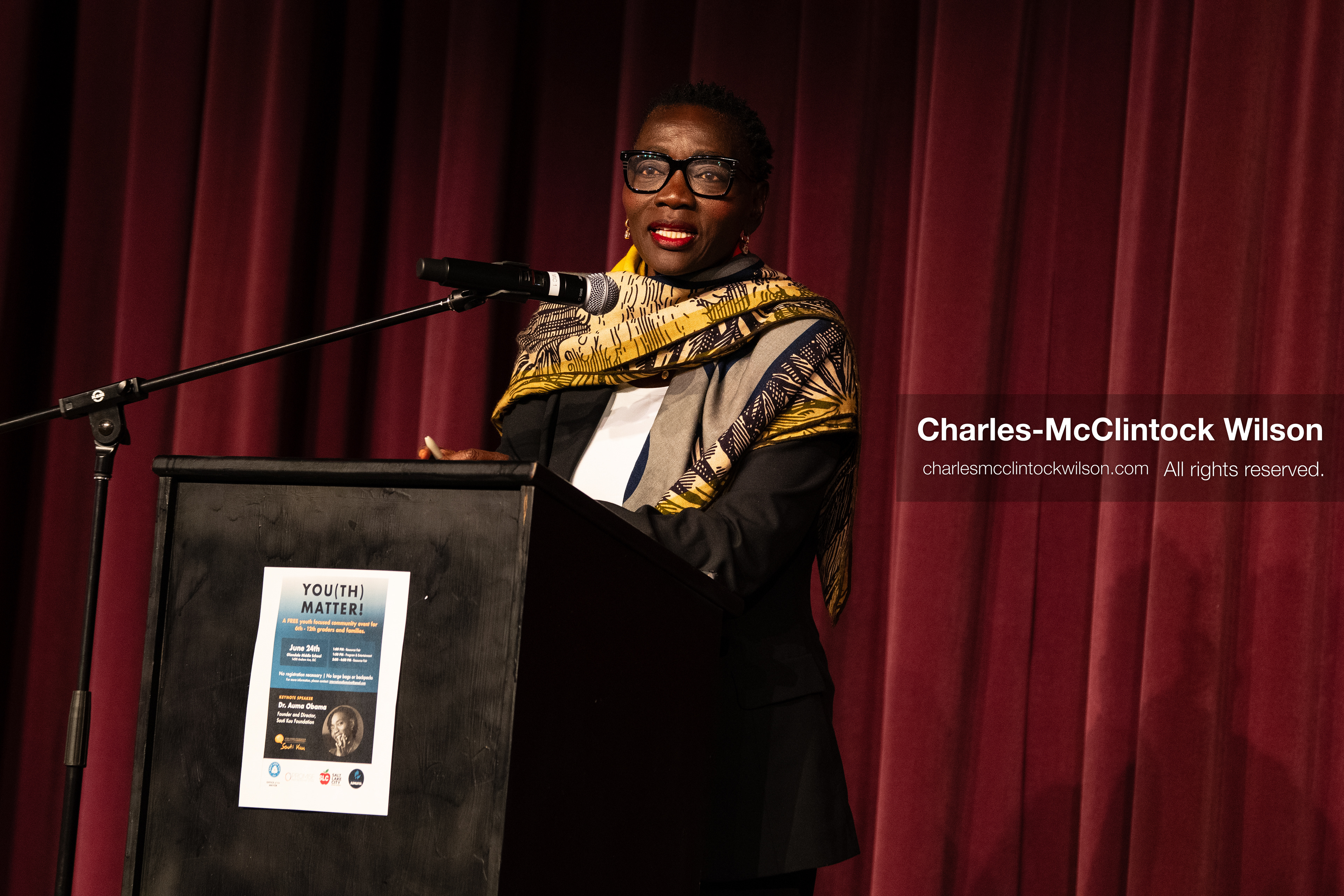 June 24, 2026, Salt Lake City, Utah, USA: Dr. AUMA OBAMA, founder of the Sauti Kuu Foundation and sister of former US president Barack Obama, speaks to attendees during the ''You(th) Matter'' community event at Glendale Middle School in Salt Lake City, Utah. (Credit Image: © Charles-McClintock Wilson/ZUMA Press Wire)