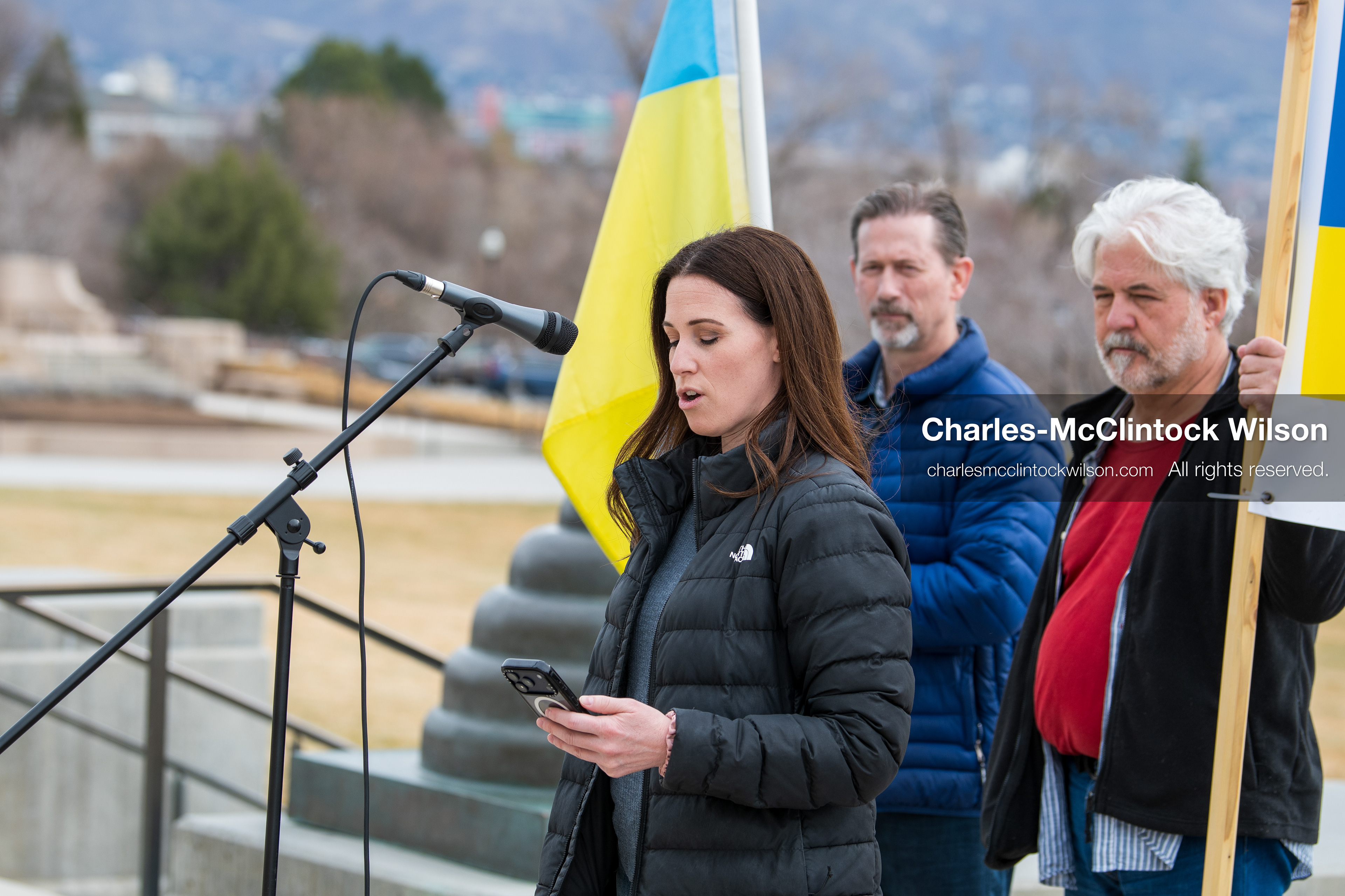 February 28, 2026, Salt Lake City, Utah, USA: STEPHANIE PITCHER, Utah state senator and a Democrat from Utah, speaks during the Stand With Ukraine rally at the Utah State Capitol. The event marked the four year anniversary of the full scale Russian invasion of Ukraine and brought community members together in support of Ukrainians and local humanitarian efforts. (Credit Image: © Charles McClintock Wilson/ZUMA Press Wire)
