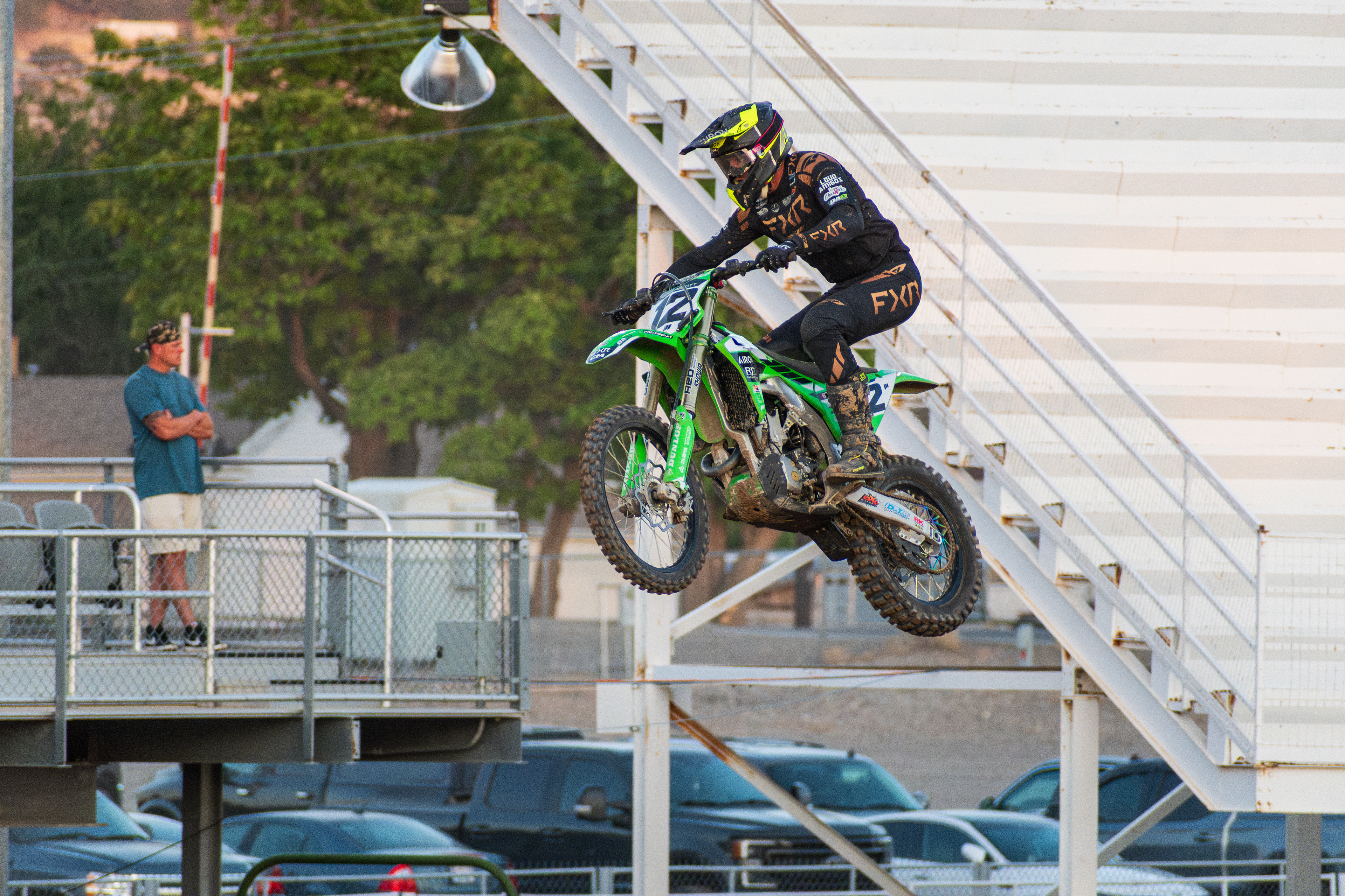 Nephi, Utah – June 28, 2025: A motocross rider goes airborne during the Juab Xtreme Racing event at Juab County Fairgrounds in Nephi, Utah.