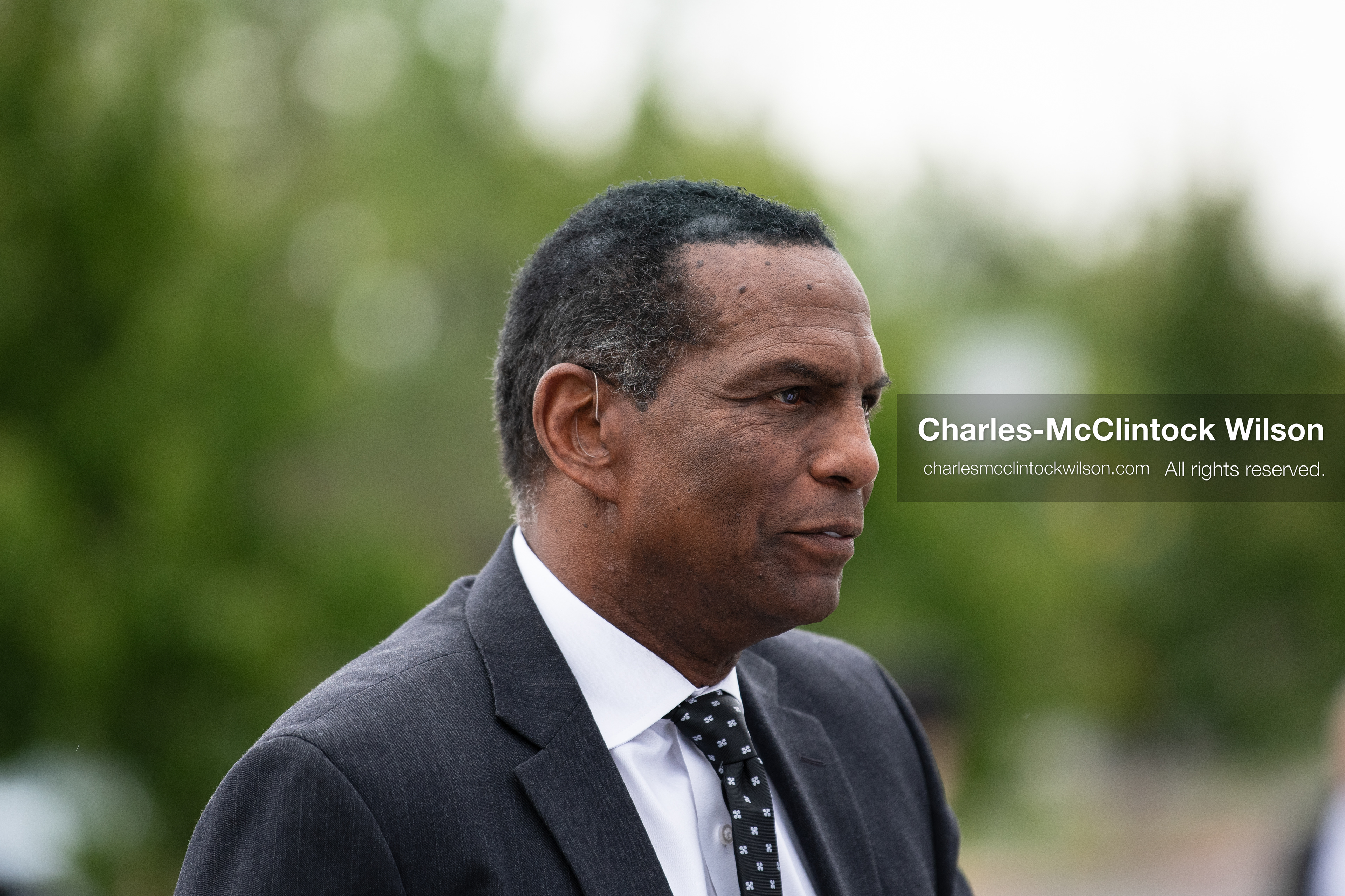 U.S. Representative Burgess Owens (R-UT) looks on outside the UCCU Center at Utah Valley University in Orem, Utah, on Wednesday, July 29, 2026. More than 300 people came to the public memorial ceremony to honor Provo Fire Captain Spencer Long, his wife Katrina, and three of their sons, who died after a flash flood hit their campsite near the Sunglow Campground in Wayne County. (Photo by Charles-McClintock Wilson/Sipa USA)