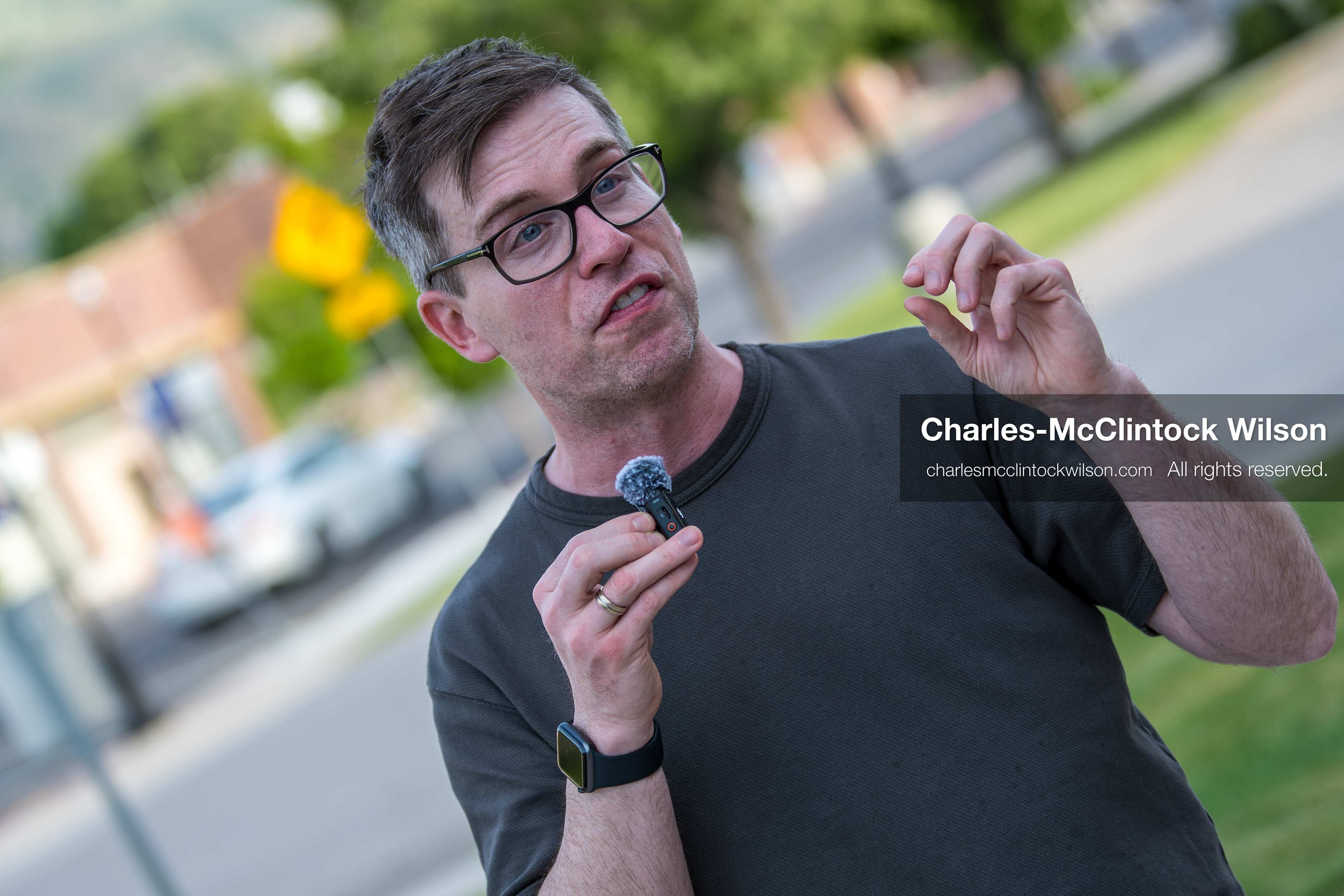 May 13, 2026, Brigham City, Utah, USA: US political satirist and digital creator WALTER MASTERSON speaks to attendees outside the Box Elder County Justice Courthouse in Brigham City, Utah, on May 13, 2026, during a gathering over the proposed data center project backed by businessman Kevin O'Leary, which has drawn public concern over water use, power demand, and transparency. (Credit Image: © Charles-McClintock Wilson/ZUMA Press Wire)