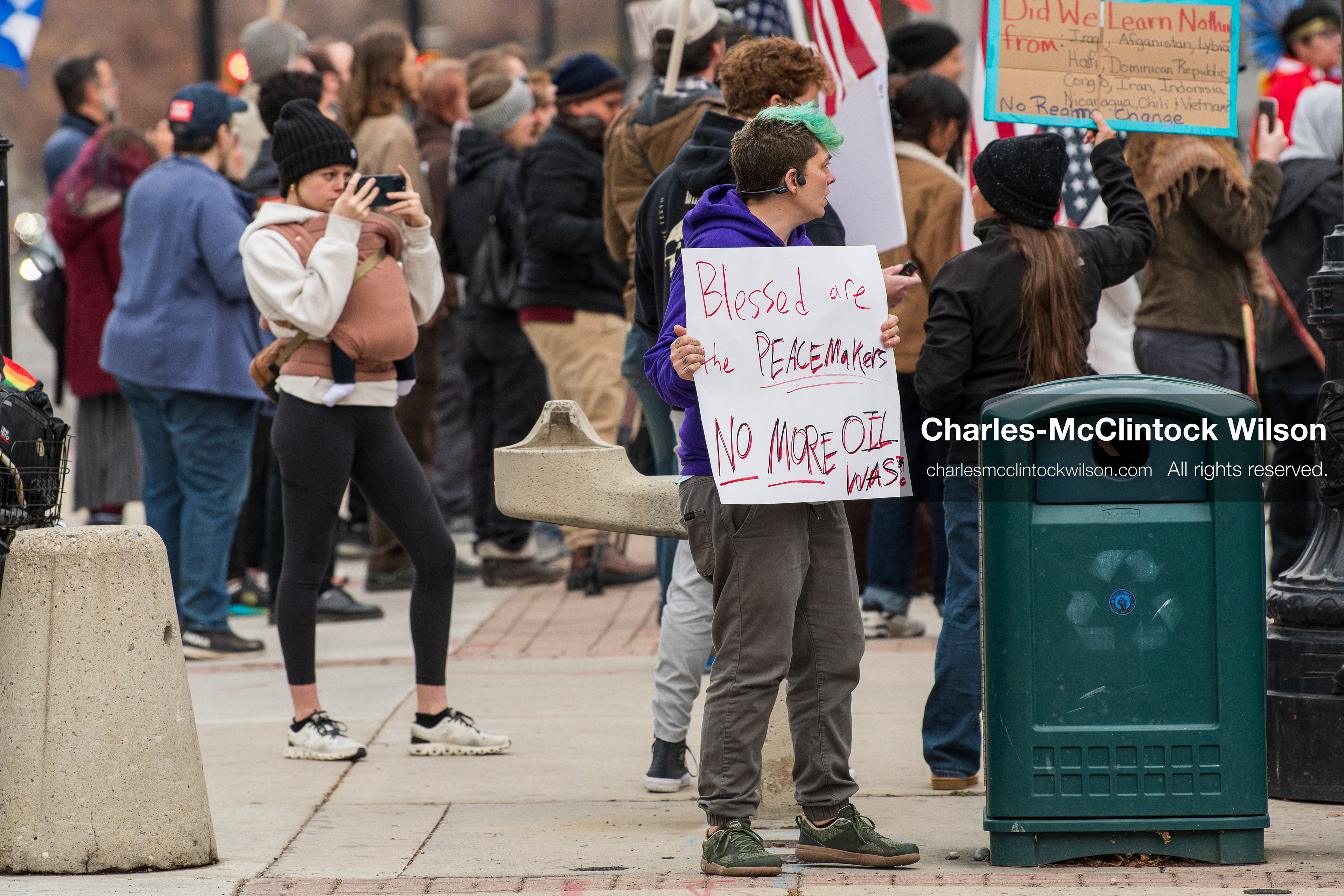 January 3, 2026, Salt Lake City, Utah, USA: Protesters hold signs during an emergency demonstration against US action in Venezuela outside the Wallace Federal Building in Salt Lake City, Utah. The event was part of a nationwide mobilization responding to recent military developments. (Credit Image: (c) Charles‑McClintock Wilson/ZUMA Press Wire)