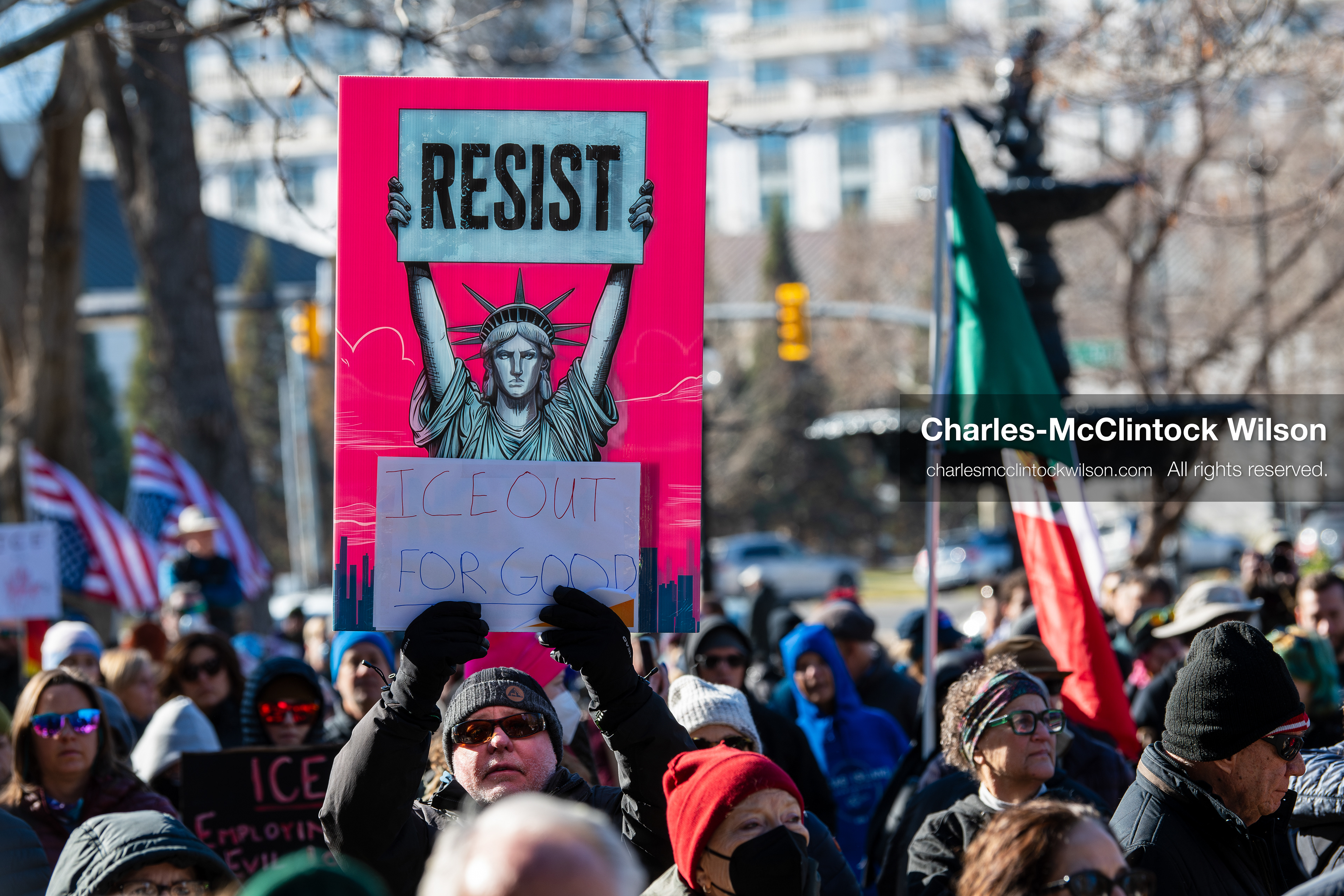 January 10, 2026, Salt Lake City, Utah, USA: A protester holds a sign during the ICE Out for Good protest in Salt Lake City, Utah, on January 10, 2026, a demonstration against ICE and calling for justice for Renee Nicole Good. (Credit Image: © Charles-McClintock Wilson/ZUMA Press Wire)