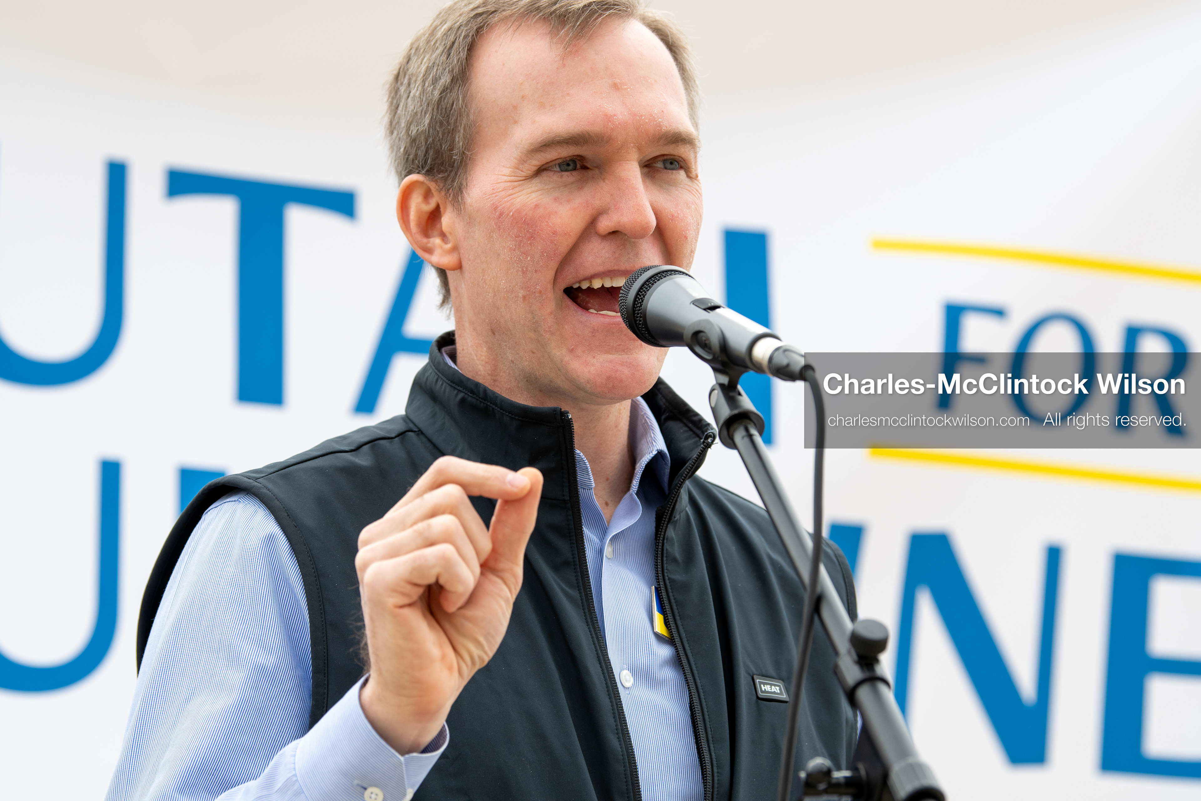  February 28, 2026, Salt Lake City, Utah, USA: Former U.S. Rep BEN MCADAMS, a Democrat from Utah and a 2026 congressional candidate, speaks during the Stand With Ukraine rally at the Utah State Capitol. The event marked the four year anniversary of the full scale Russian invasion of Ukraine and drew community members showing support for Ukrainians and local humanitarian efforts. (Credit Image: © Charles McClintock Wilson/ZUMA Press Wire)
