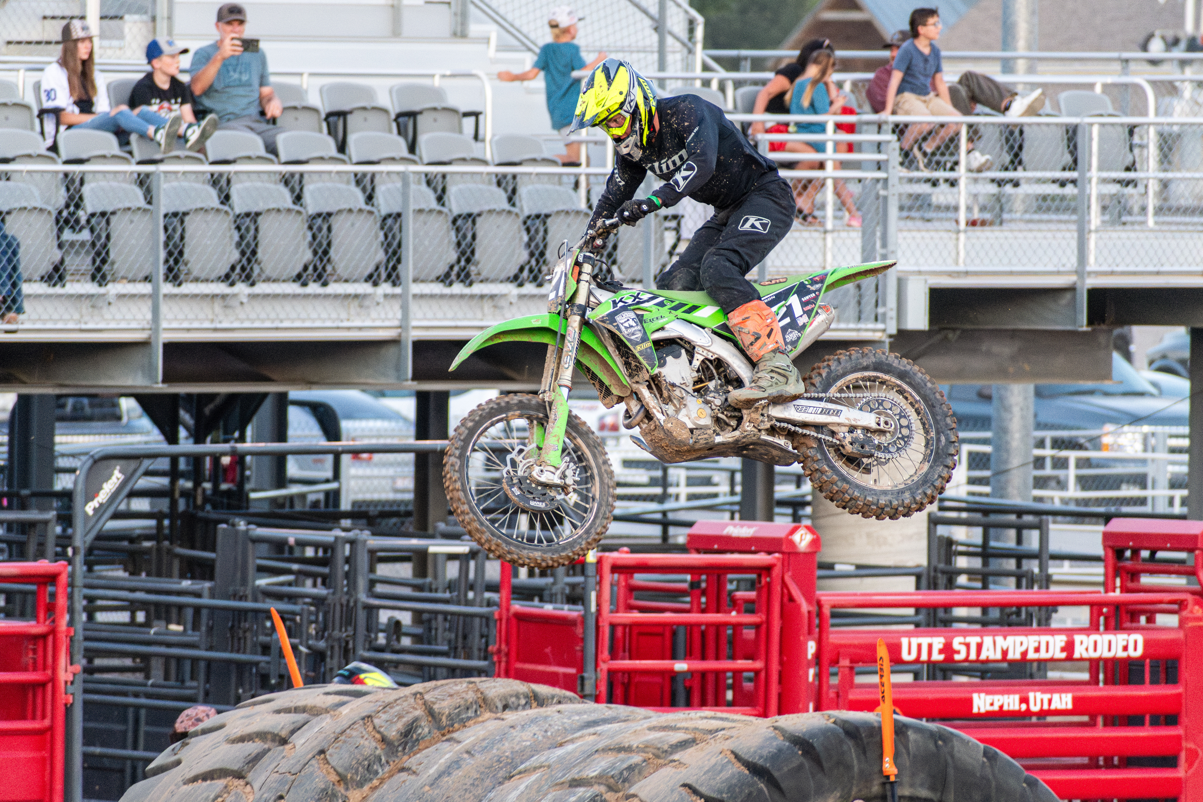 Nephi, Utah – June 28, 2025: A motocross rider goes airborne during the Juab Xtreme Racing event at Juab County Fairgrounds in Nephi, Utah.