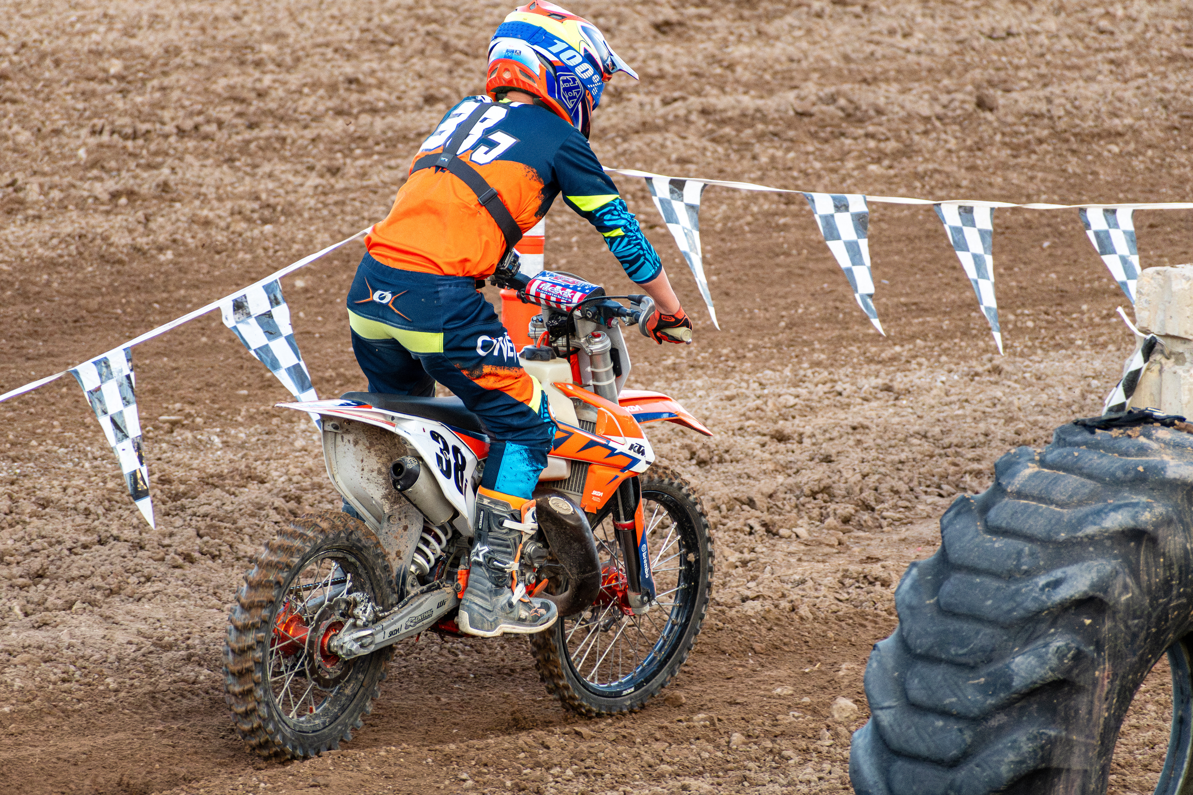 Nephi, Utah – June 28, 2025: A motocross rider competes during the Juab Xtreme Racing event at Juab County Fairgrounds.